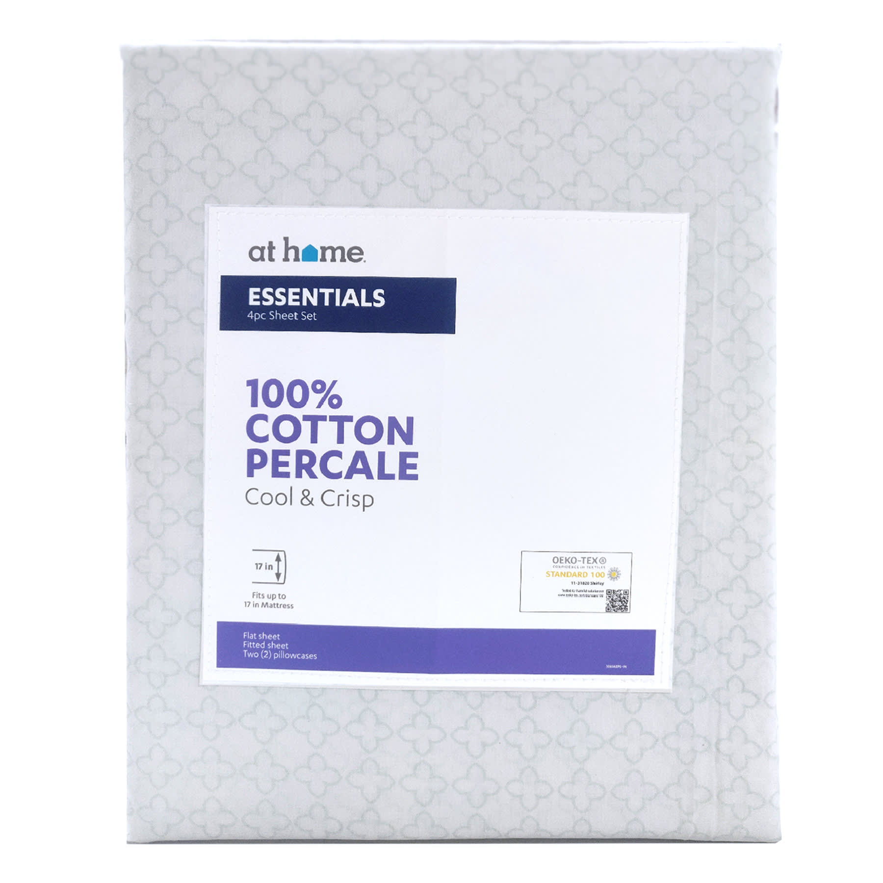 4-Piece Blue Damask Print 200 Thread Count Essentials Sheet Set, King