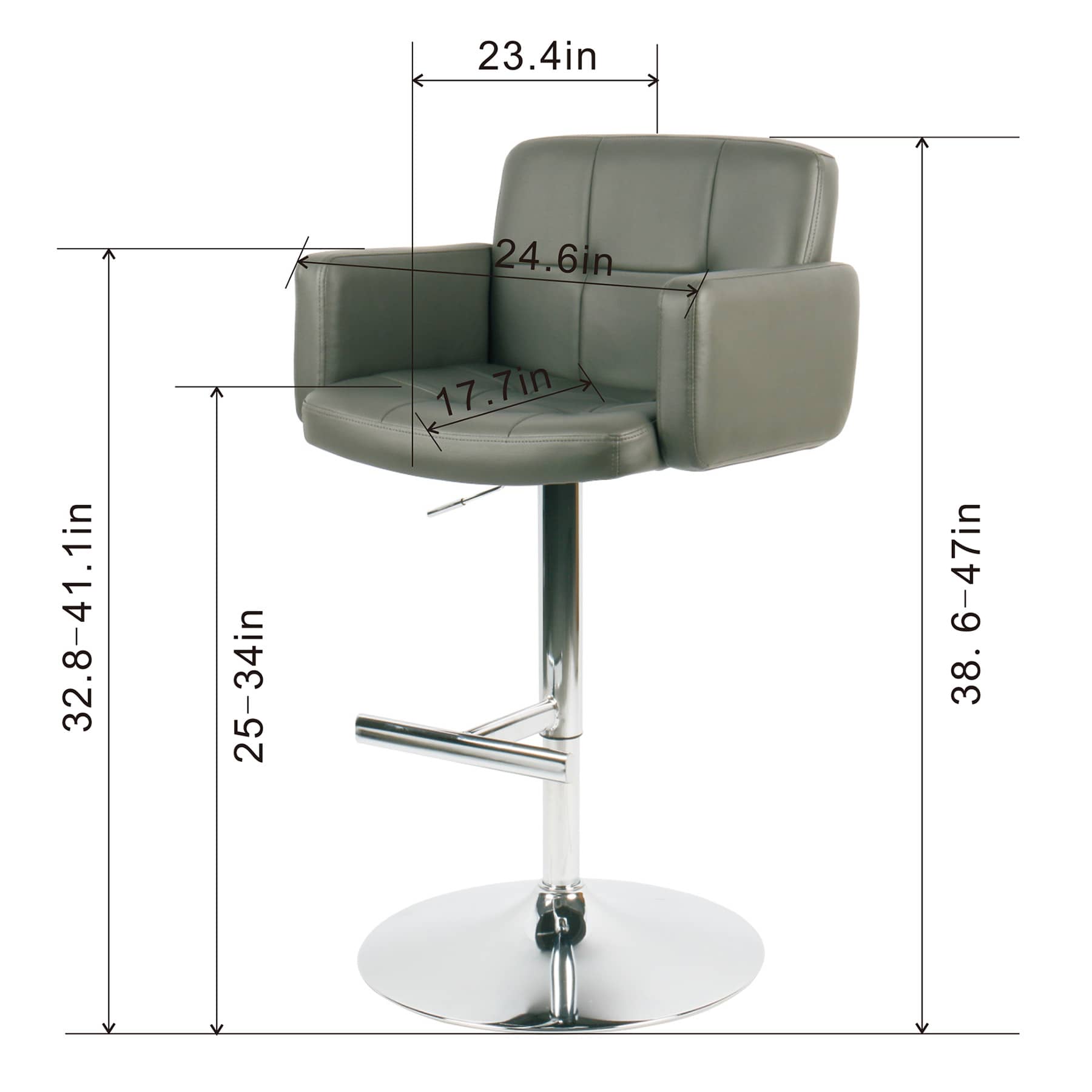 Crosby St. Stout Adjustable Faux Leather Barstool, Grey