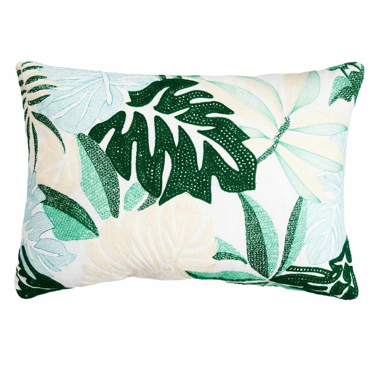 Found & Fable Green Leaf Embroidered Lumbar Outdoor Throw Pillow, 14x20