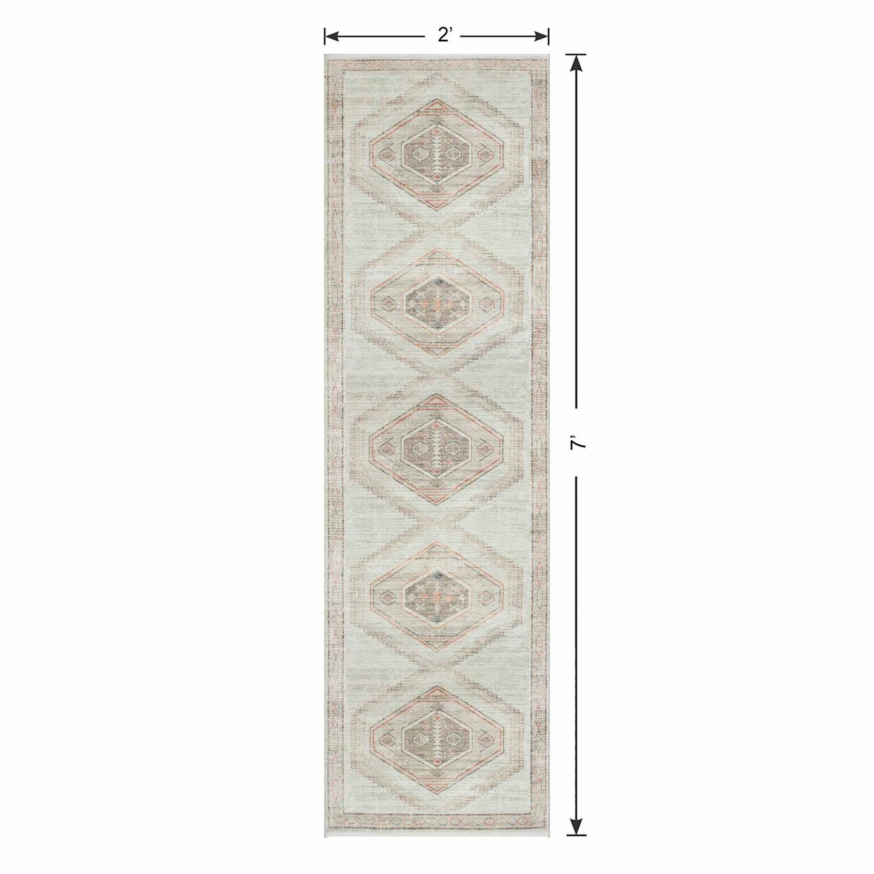 (B830) Pink Multicolor Tribal Washable Runner, 2x7