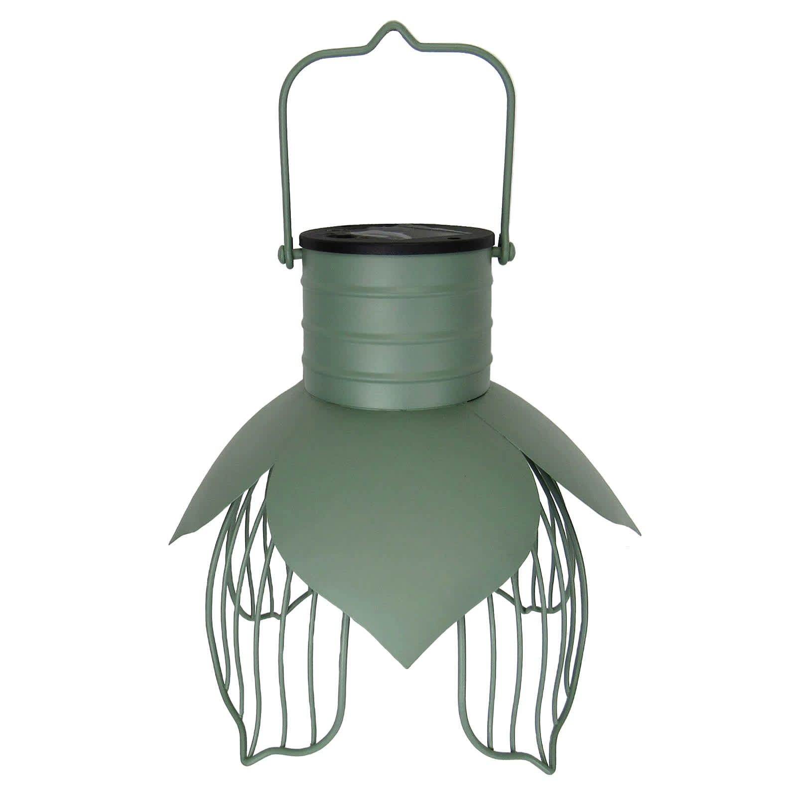 Honeybloom Green Metal Flower Outdoor Solar Lantern, 9"