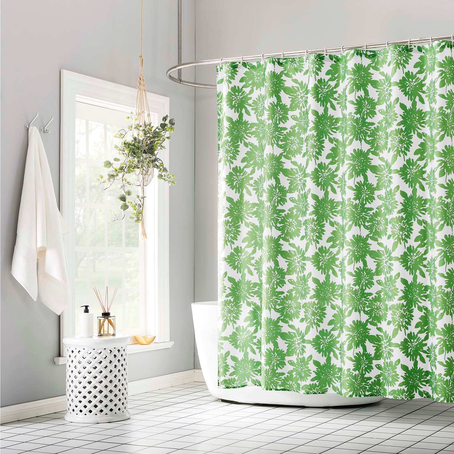 13-Piece Luma Green Floral Shower Curtain Set, 70x72