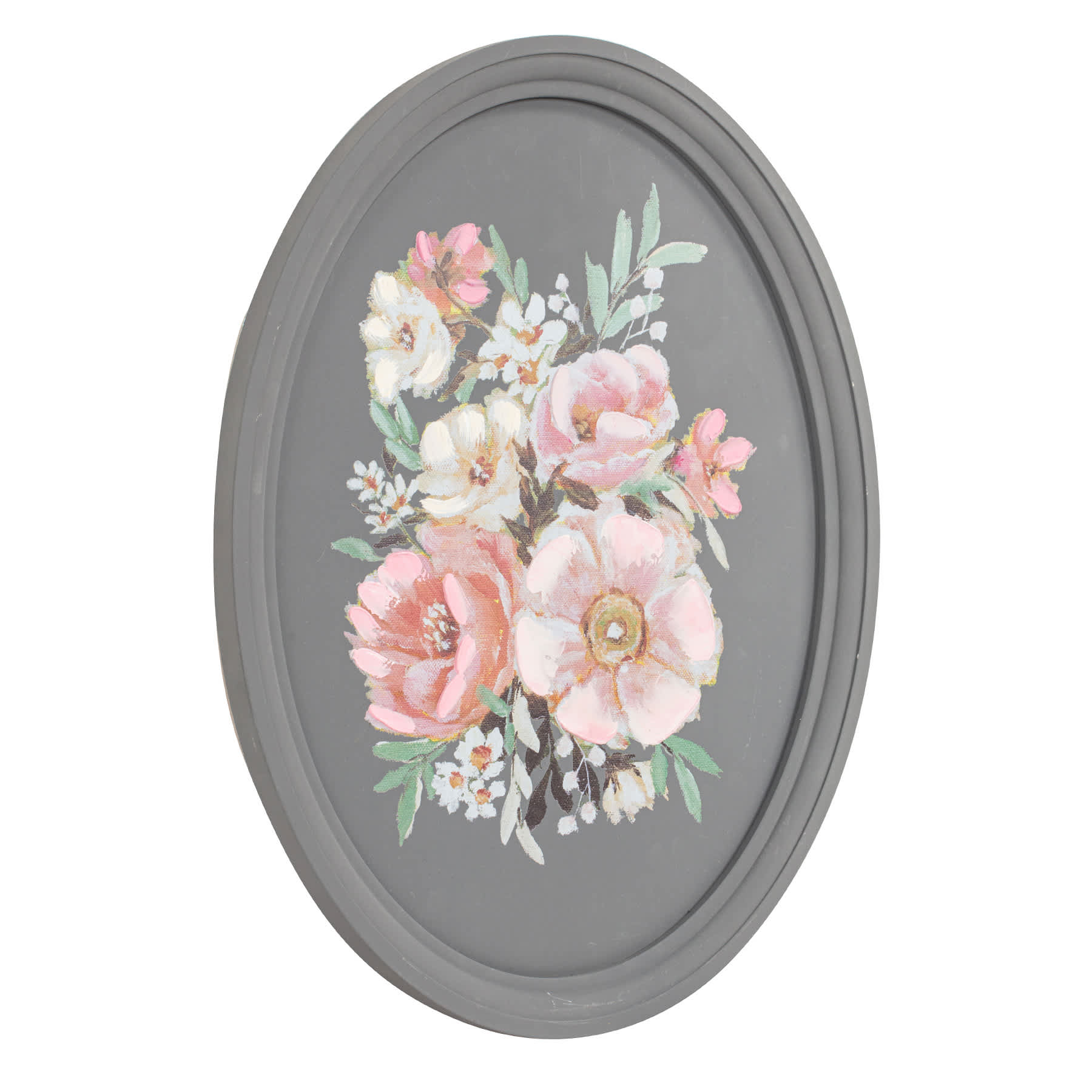 Black & Pink Floral Oval Wall Art, 16x20
