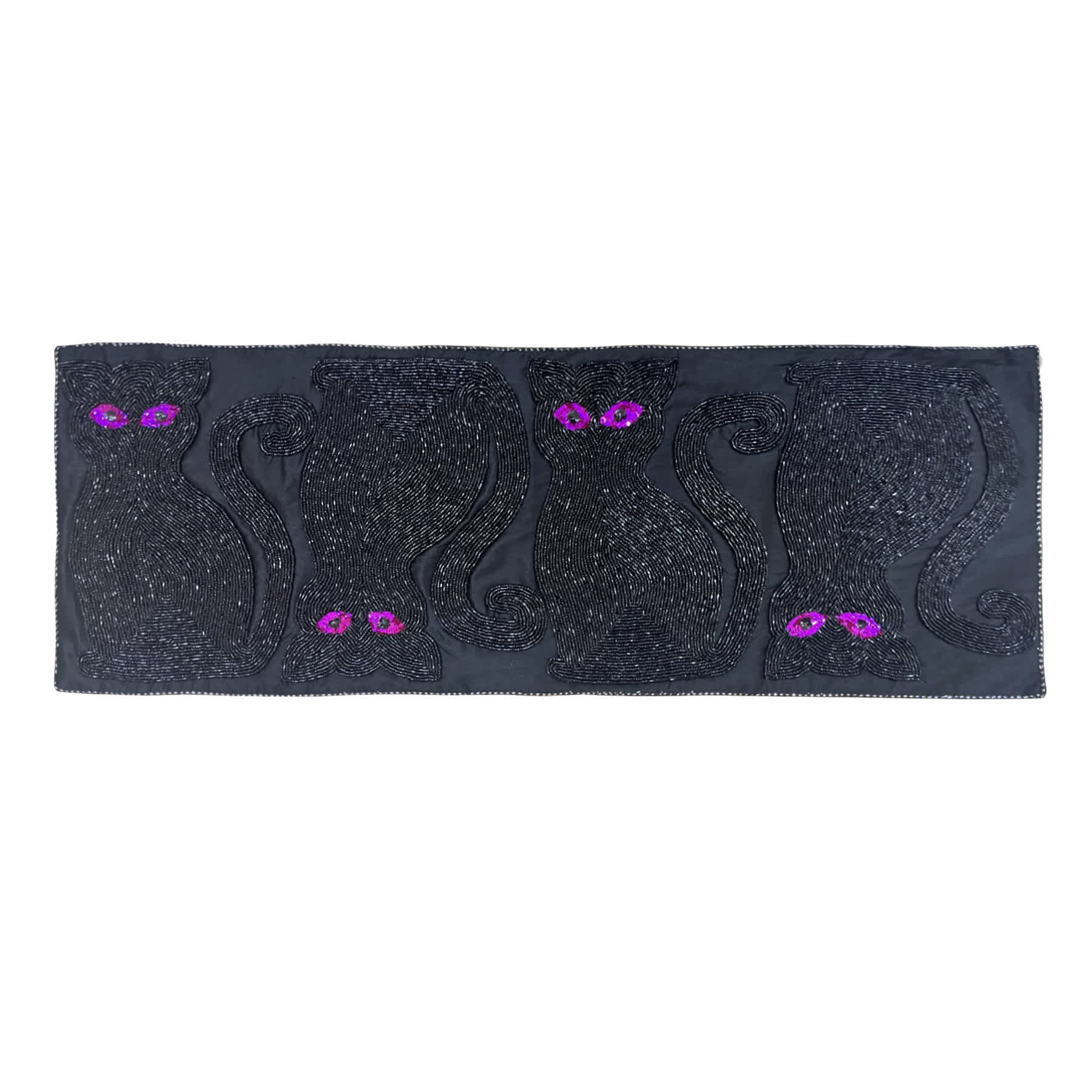 Spellbound Semi Beaded Black Cat Table Runner