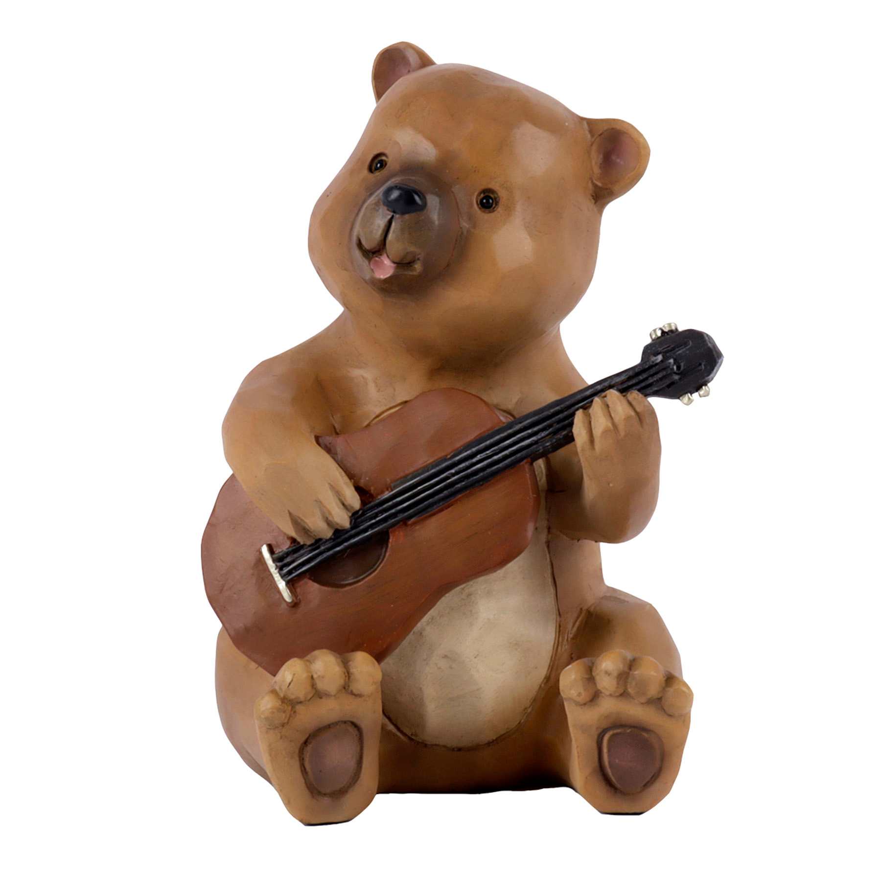Campfire Bear with Guitar Outdoor Garden Statue, 8"