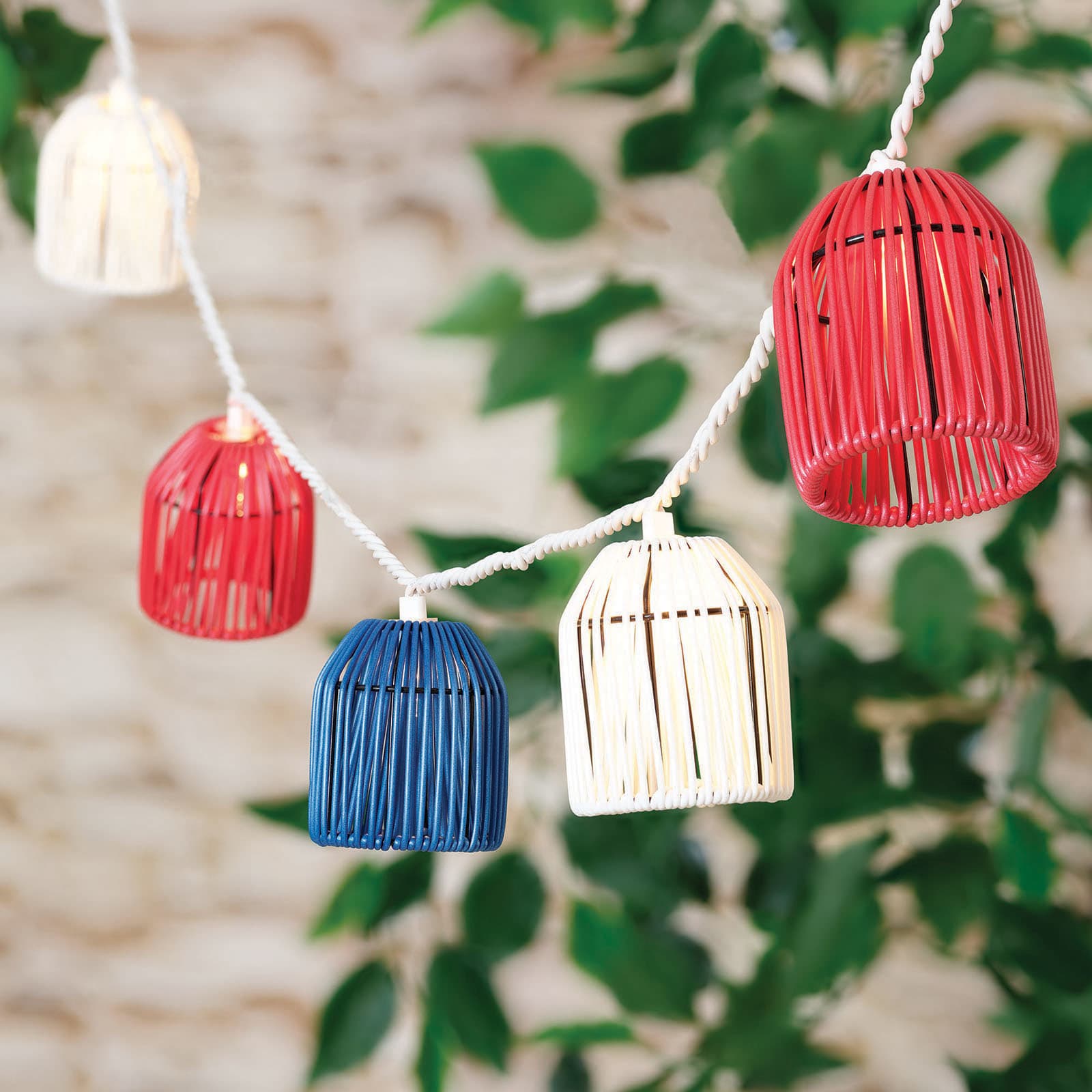 10-Count Red, White & Blue Rattan Lantern String Lights