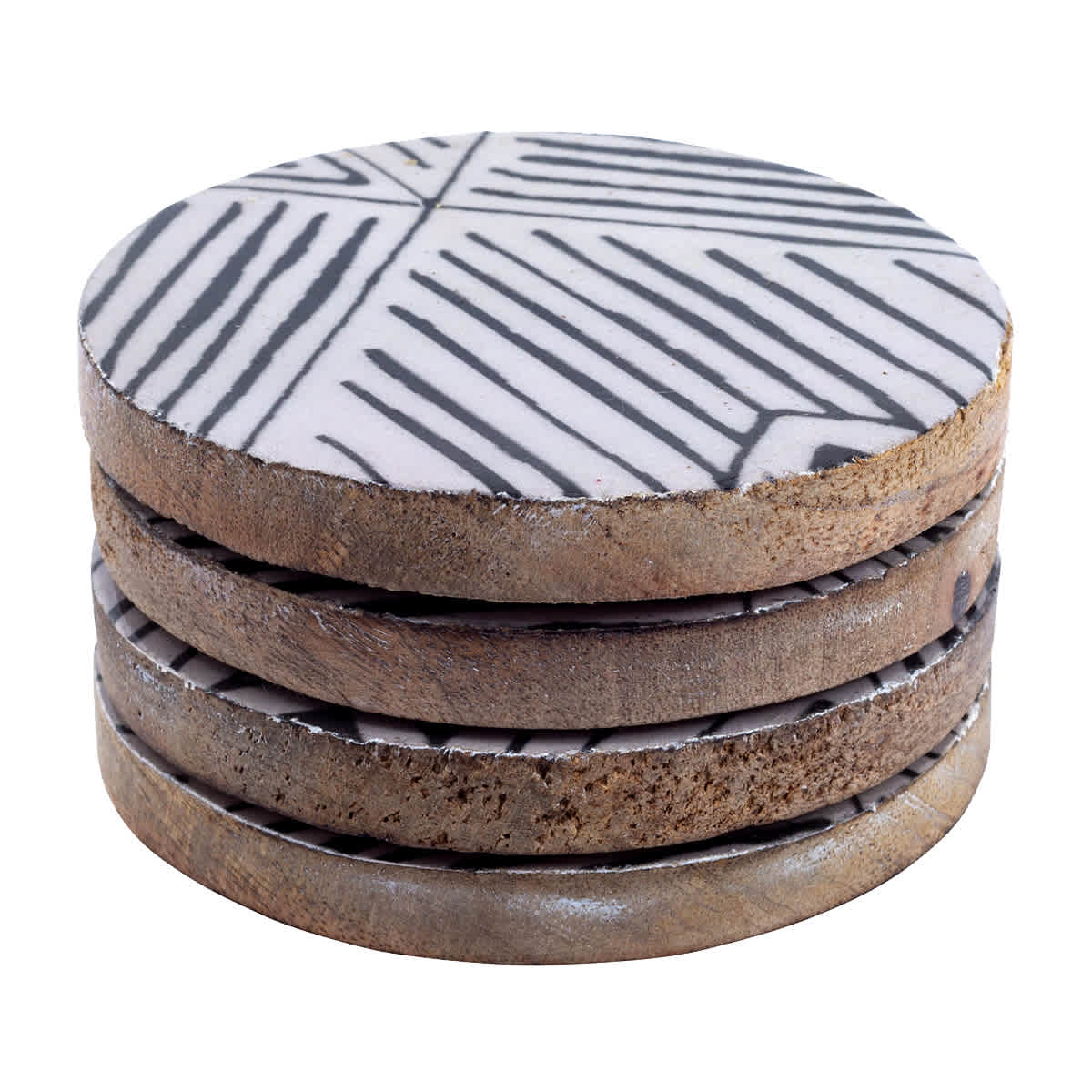 Set of 4 Striped Enamel Wood Coasters