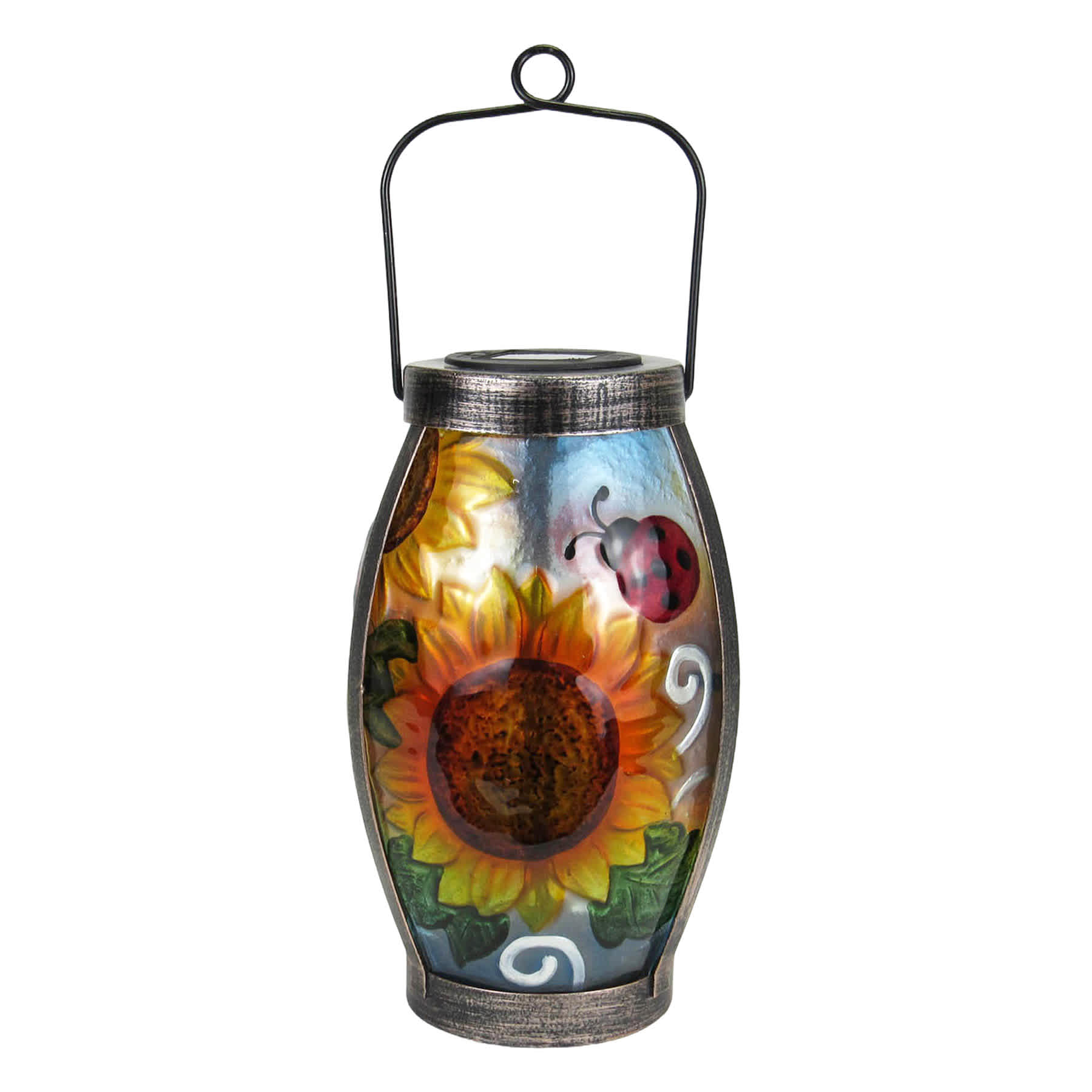 Glass Outdoor Solar Lantern with Ladybug, 10"
