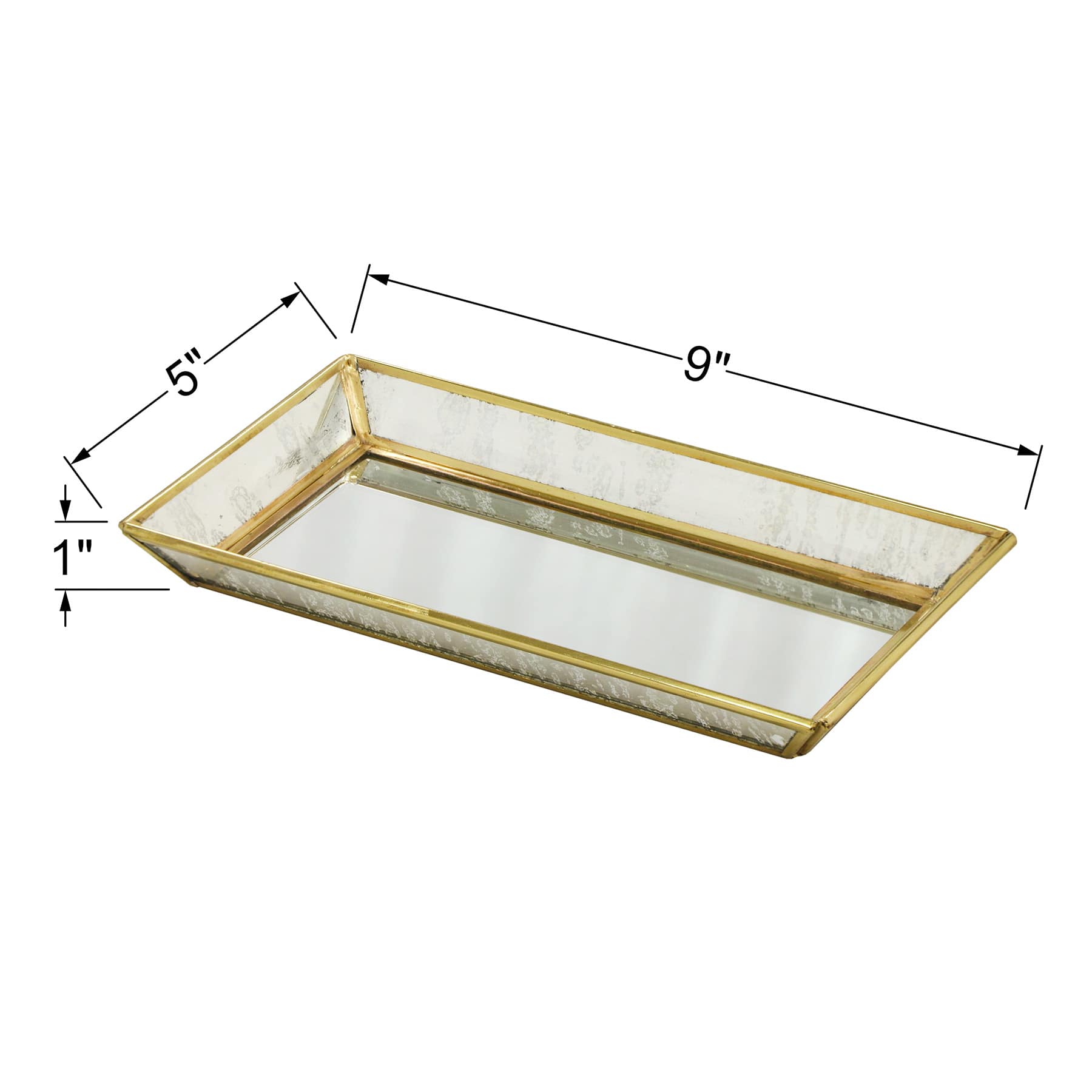 Scalloped Edge Brass Beaded Glass Decorative Tray, 9x5
