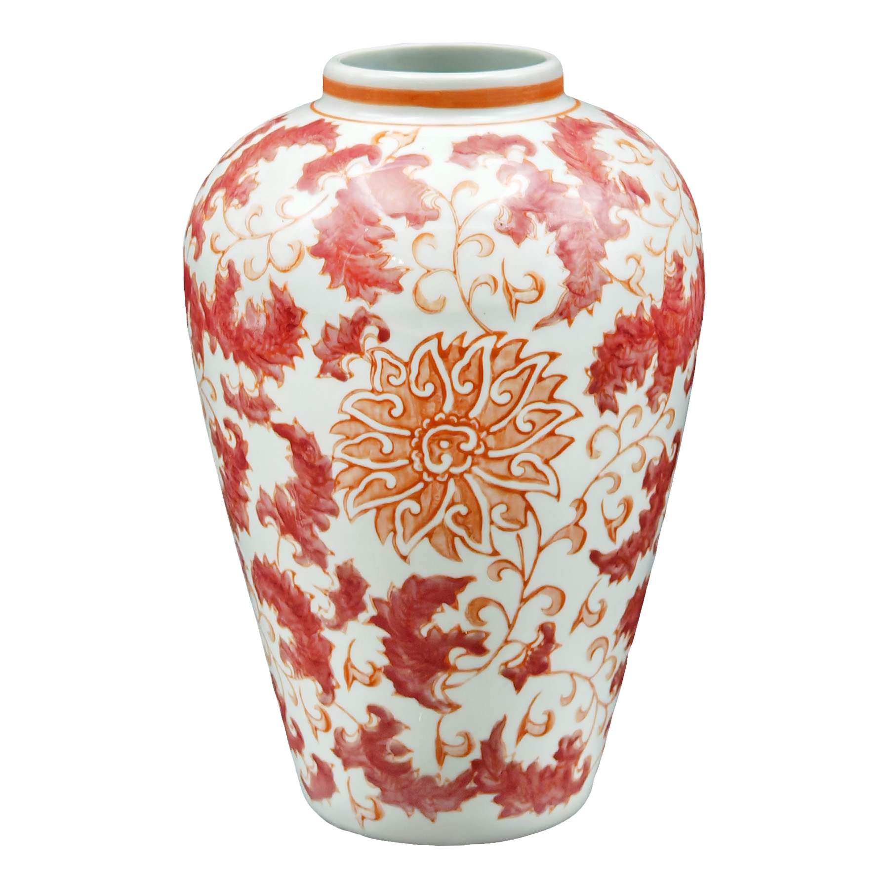 Coral Chinoiserie Porcelain Vase, 7x10