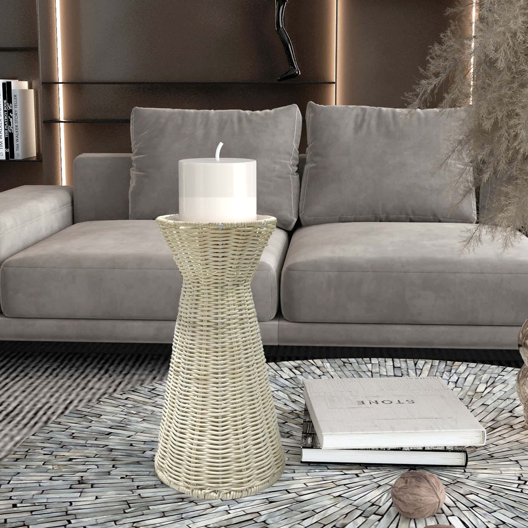 Natural Rattan Pillar Candle Holder, 11"