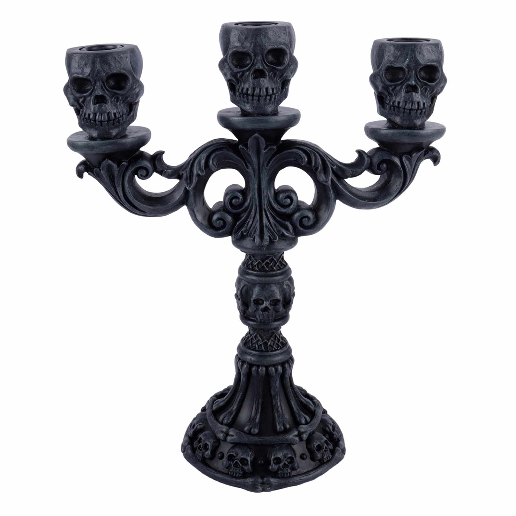 Midnight Shadows Black Skull Candelabra, 14"