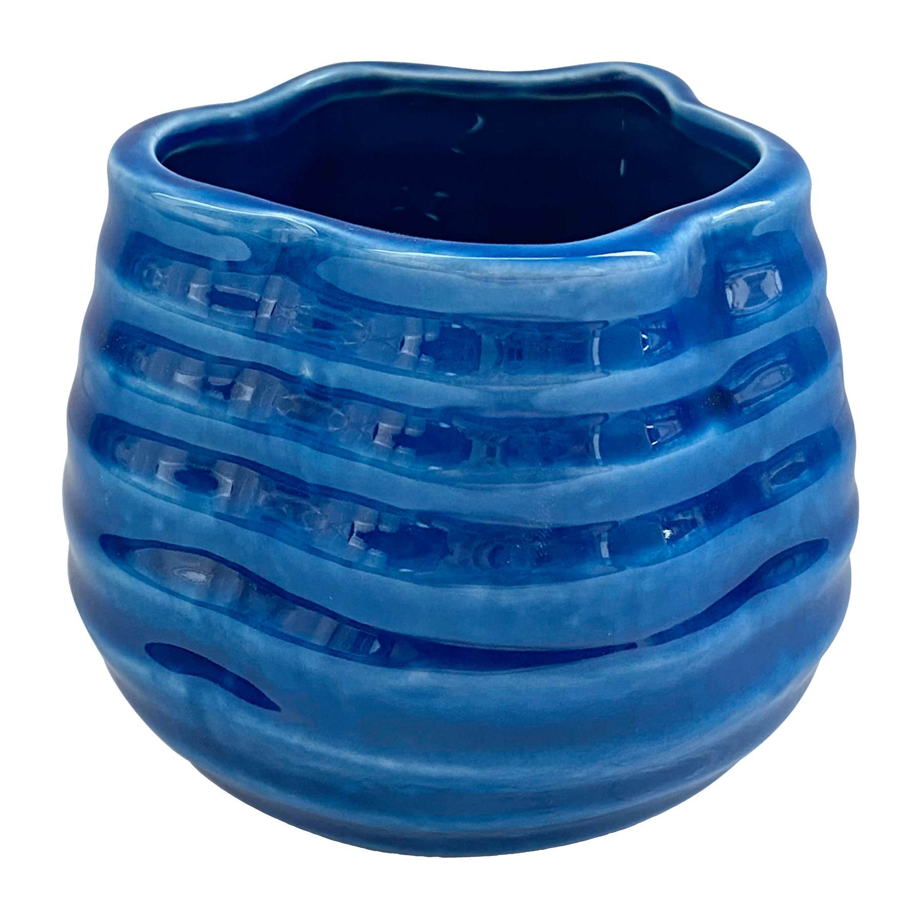 Indoor Blue Beveled Ceramic Pot, Extra Small
