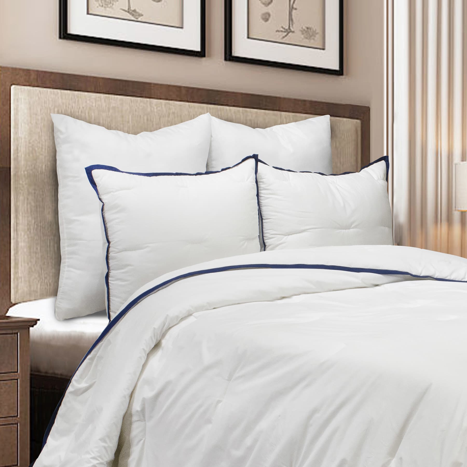 Providence 3-Piece White Cotton Hotel Border Comforter Set, Full/Queen