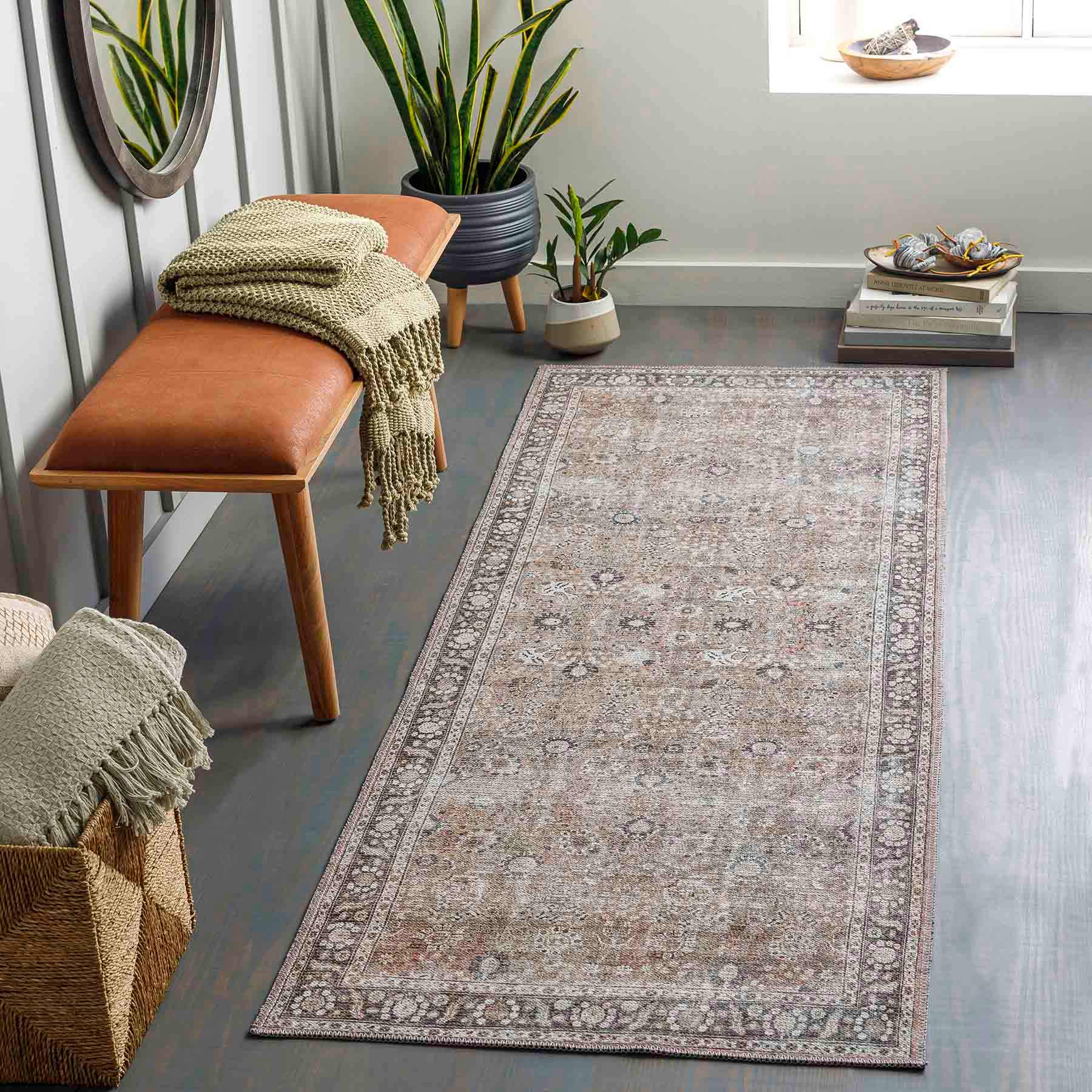 (B784) Providence Colin Multi Floral Washable Runner, 2x7