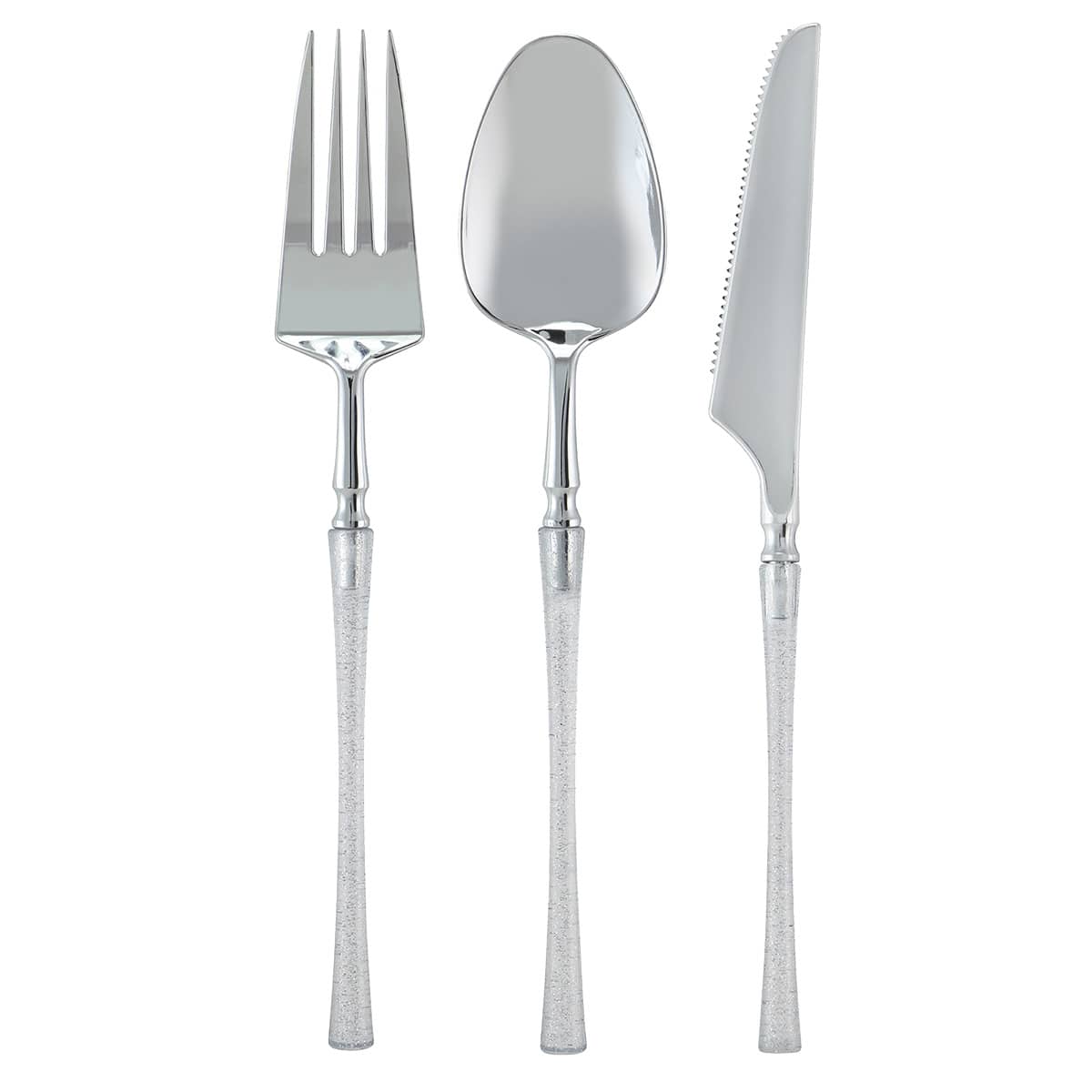 24-Pack Classic Combo Cutlery with Polished Silver & Glitter Handle