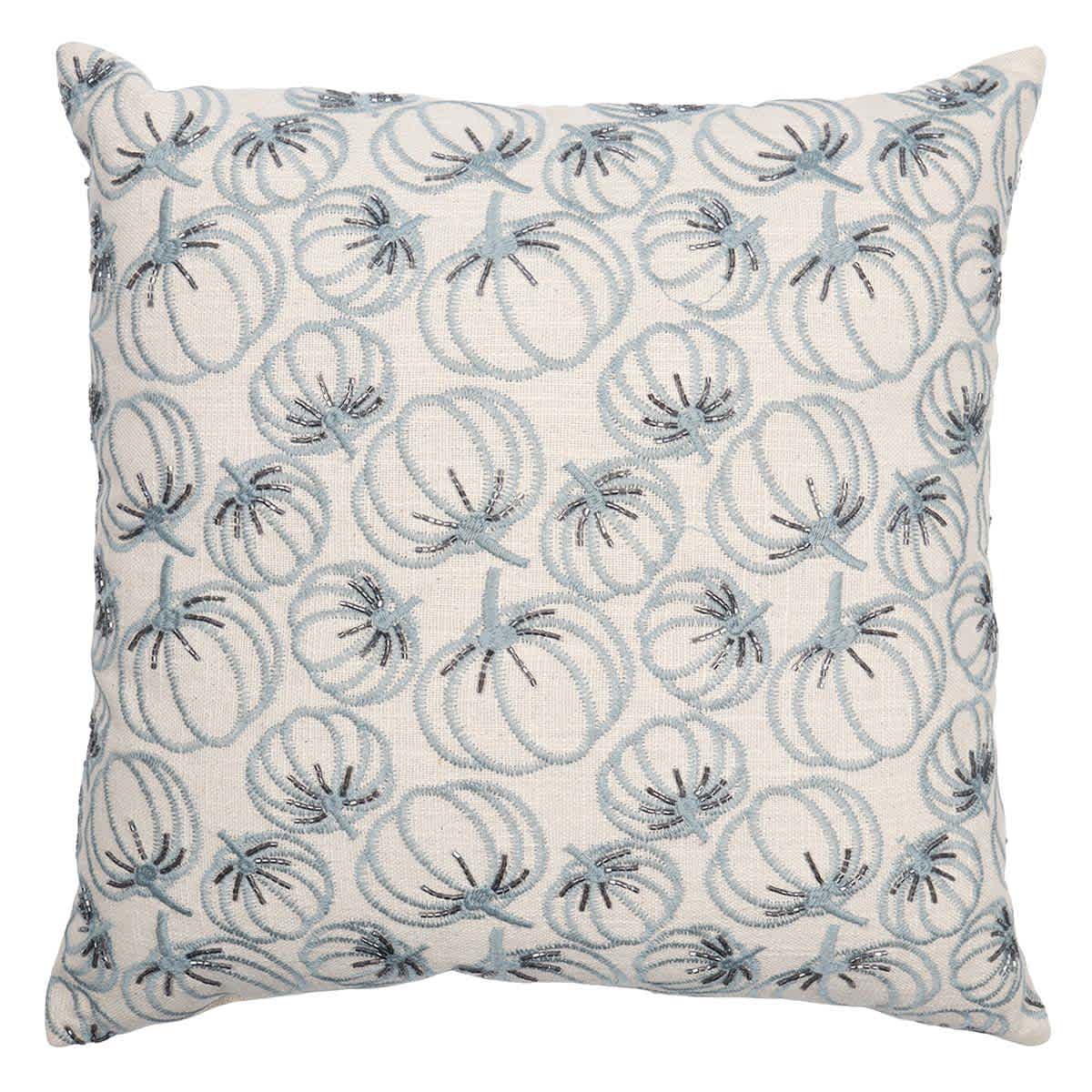 Blue Embroidered & Beaded Pumpkin Throw Pillow, 18"