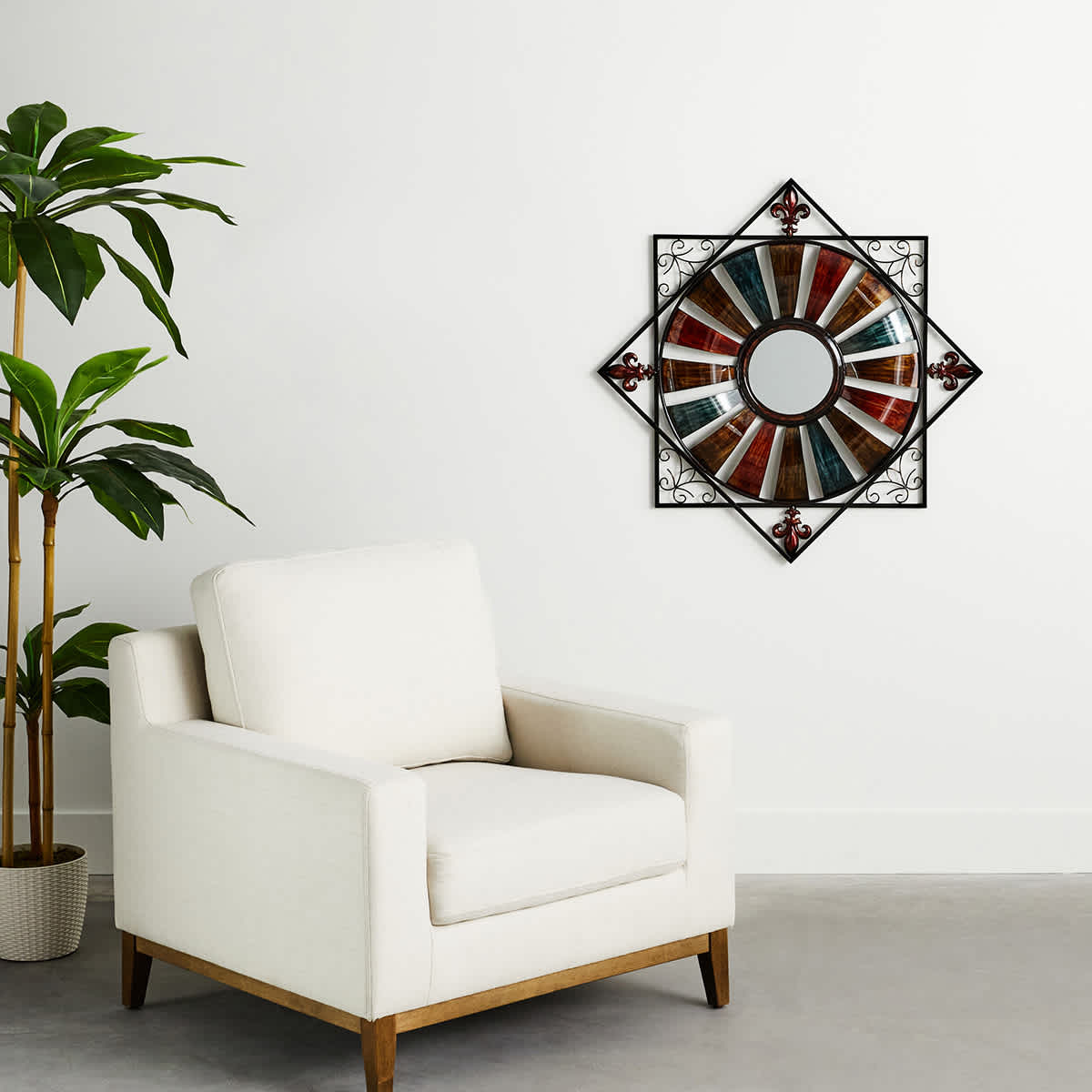 Metal Assorted Fleur Burst with Mirror, 34"