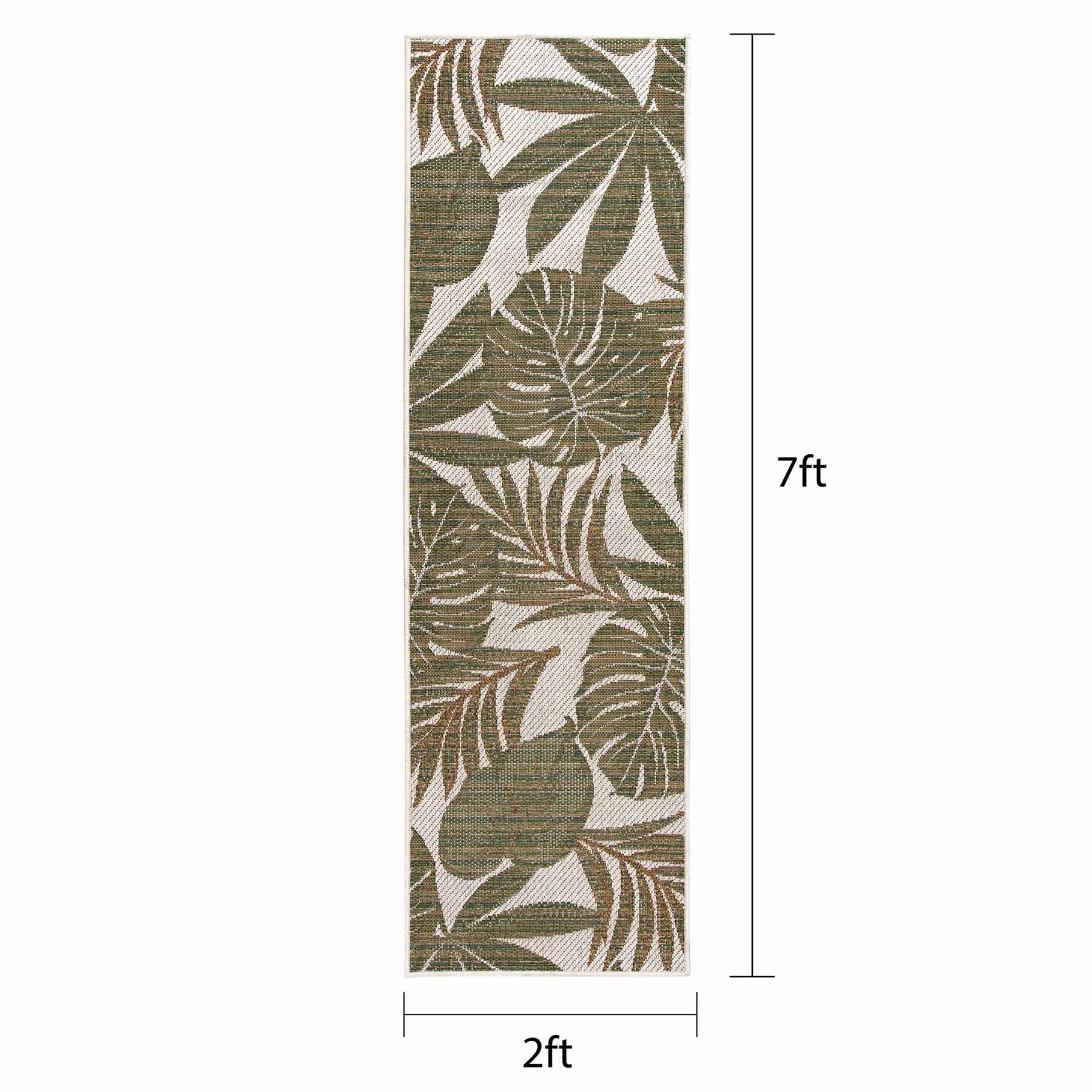 (E513) Found & Fable Santorini Cala Green Leaves Outdoor Runner, 2x7