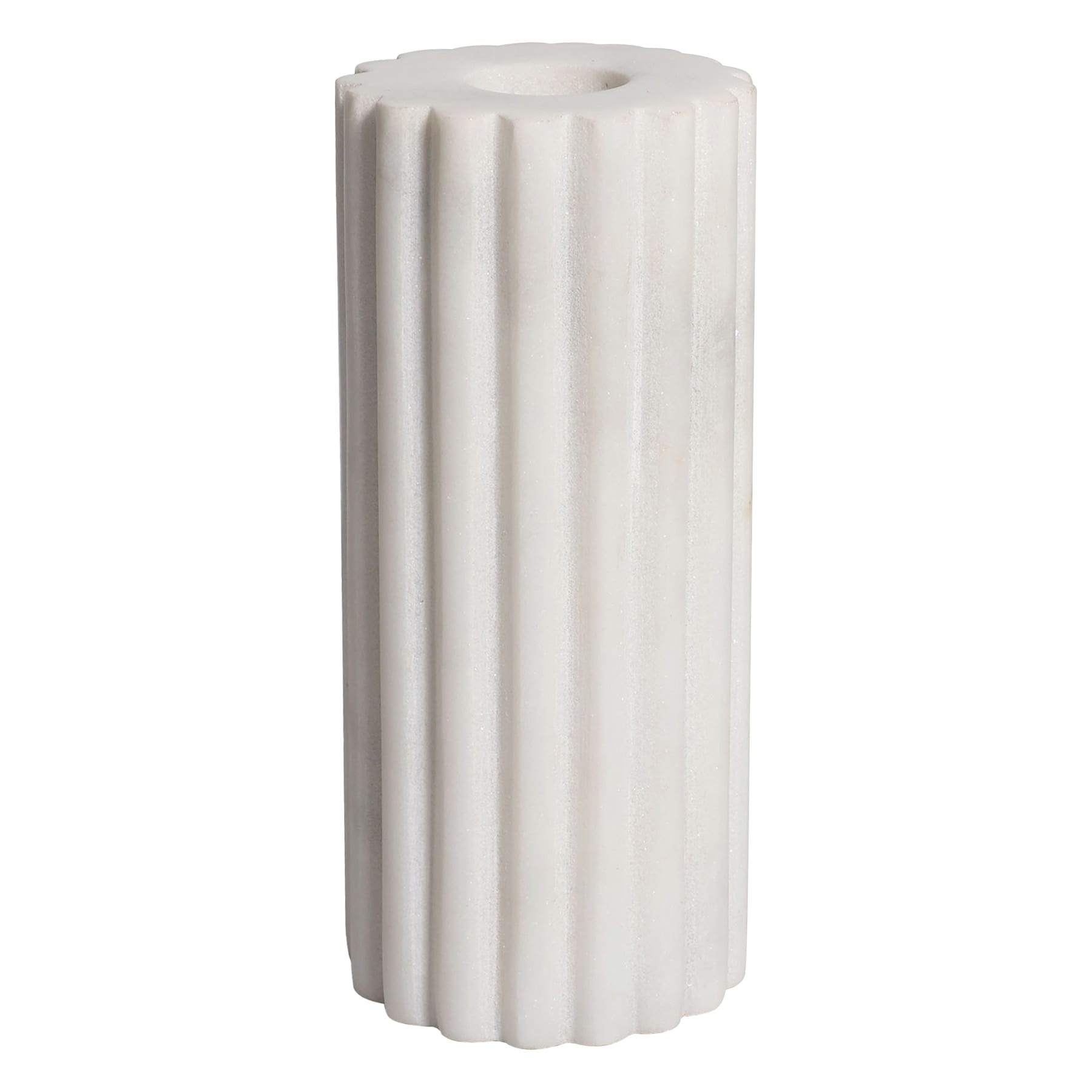 White Ribbed Marble Taper Candle Holder, 5"