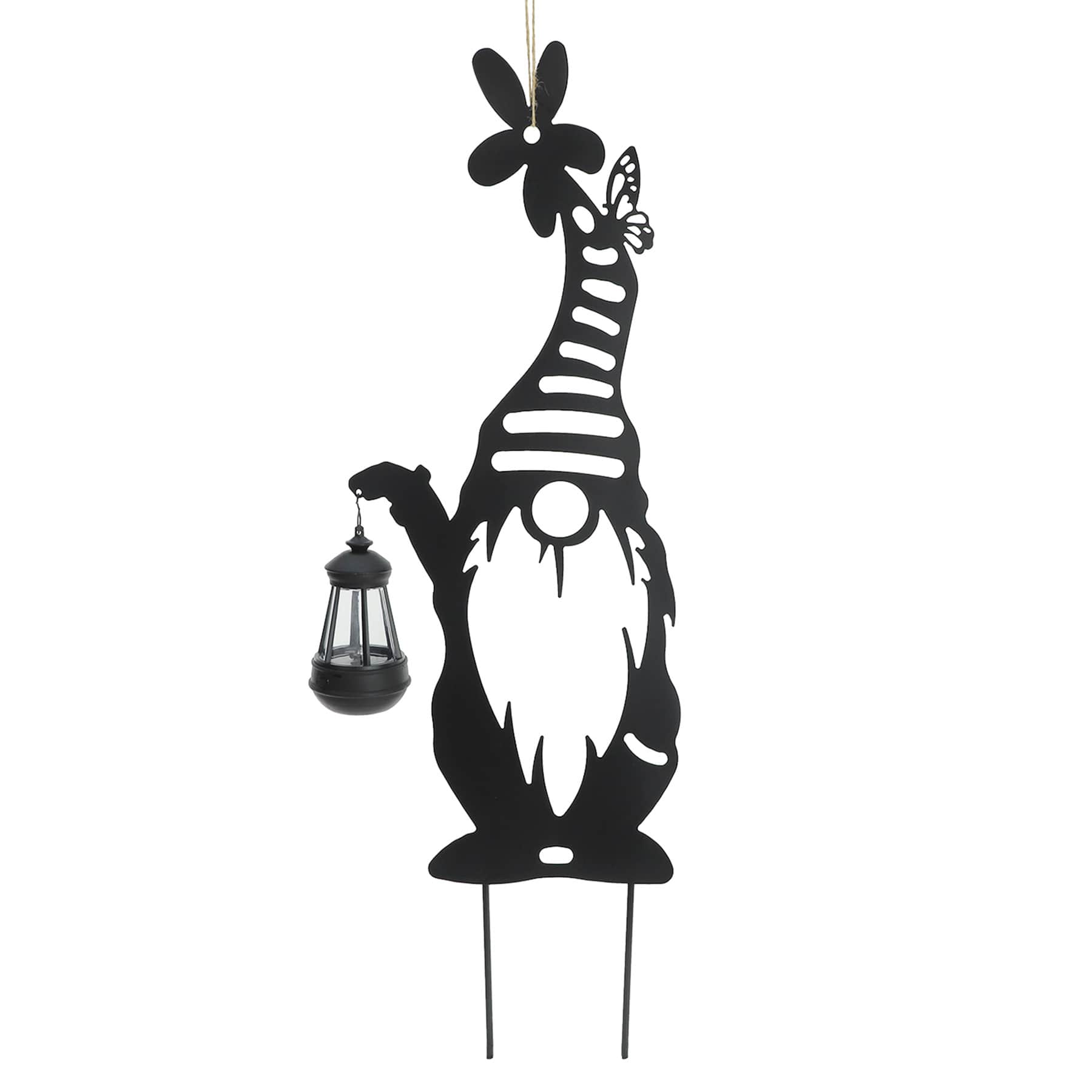 Metal Gnome with Solar Lantern, 30"
