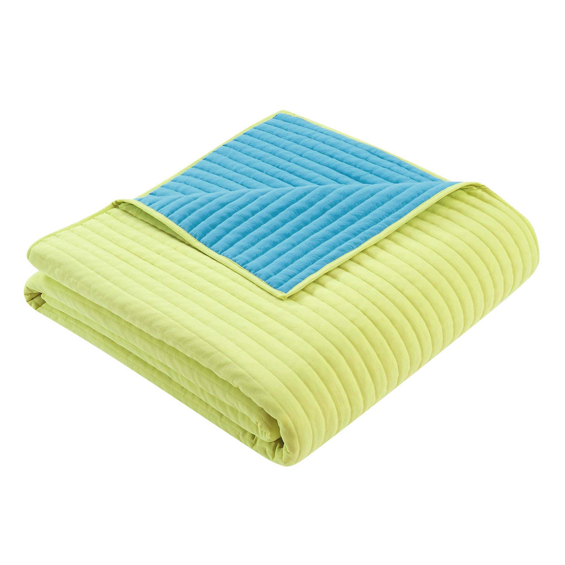 Tiny Dreamers 3-Piece Blue & Green Washed Microfiber Reversible Quilt Set, Full/Queen