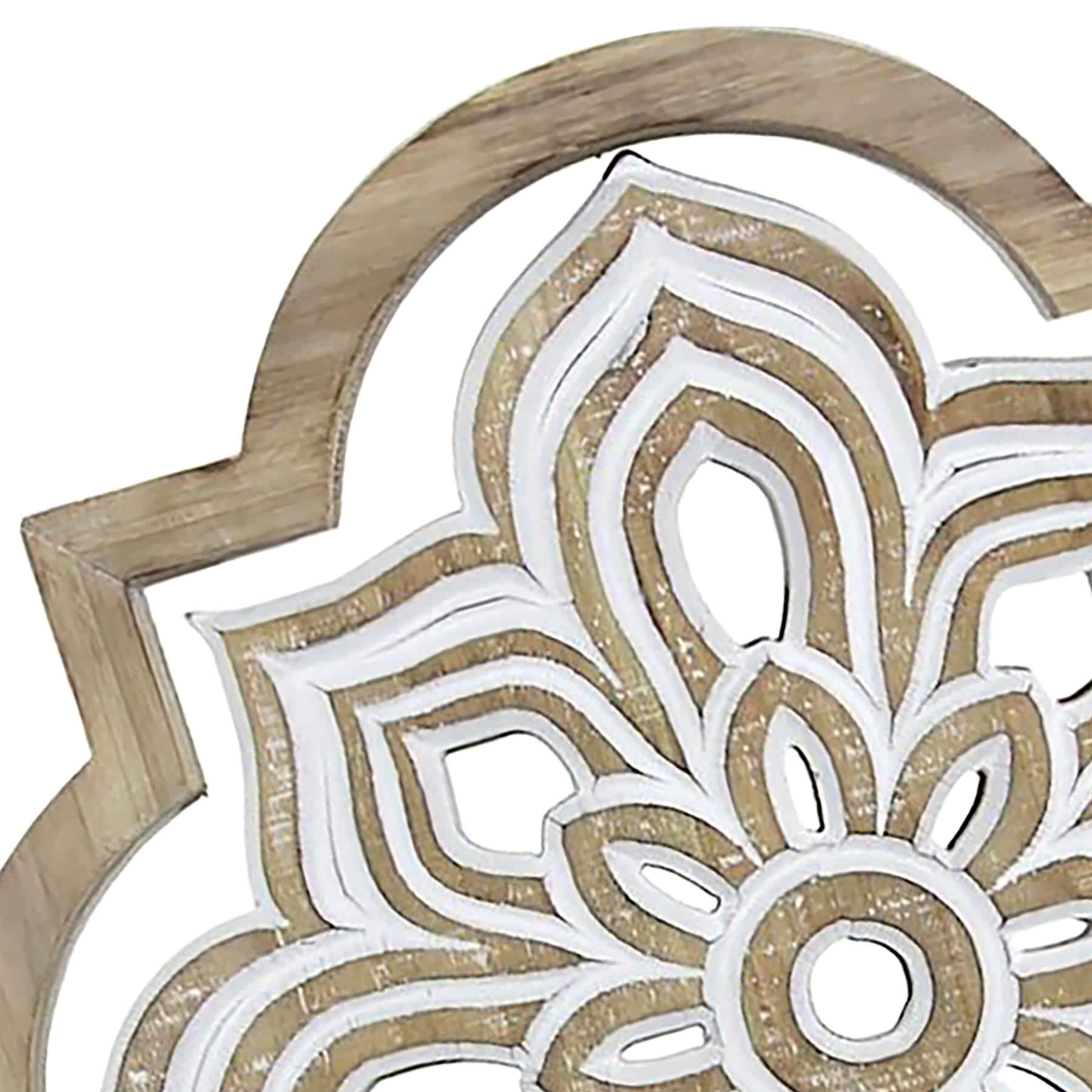 Quatrefoil Flower Shaped Wooden Medallion Wall Decor, 17"