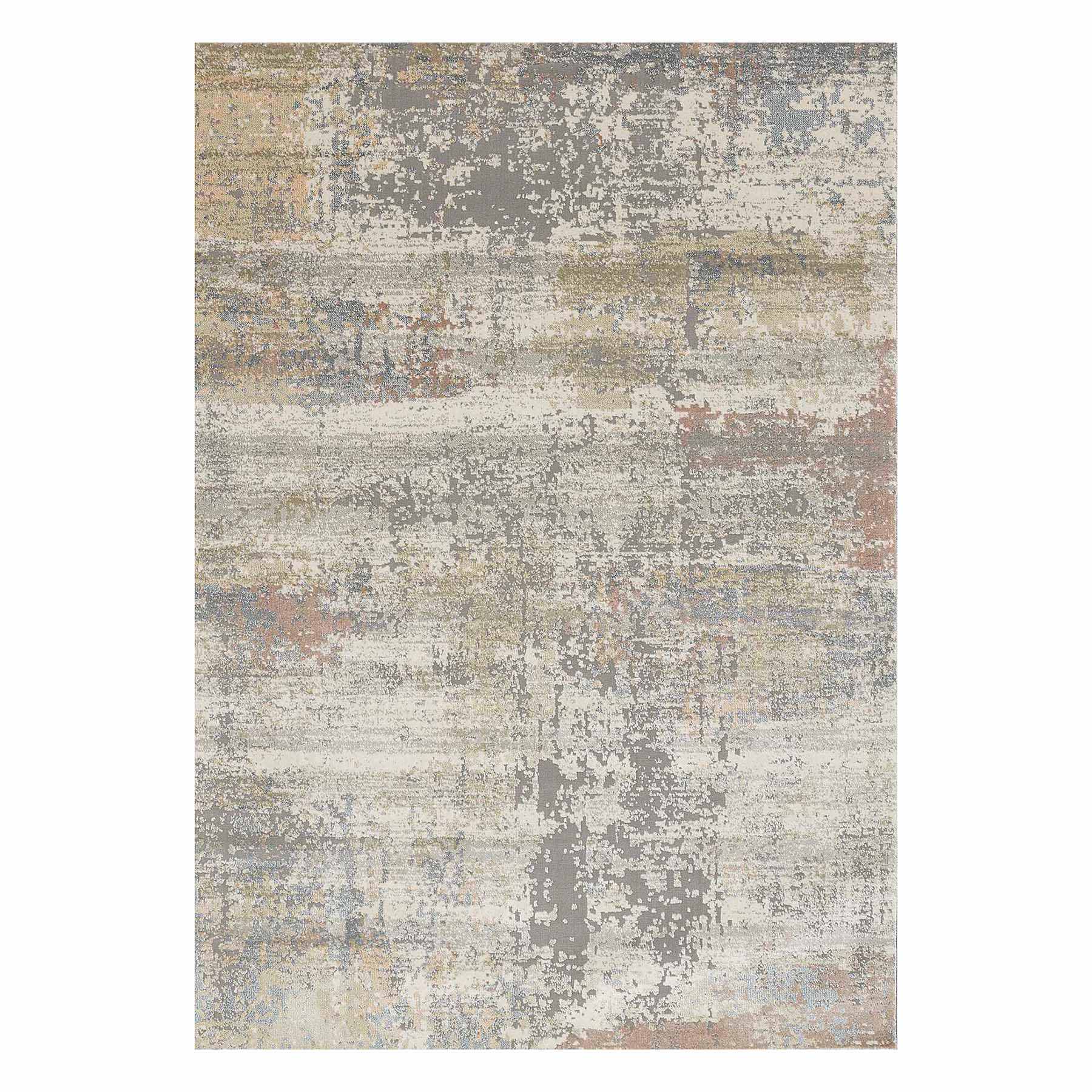 (B606) Villa Abstract Distressed Ivory & Grey Area Rug, 5x8
