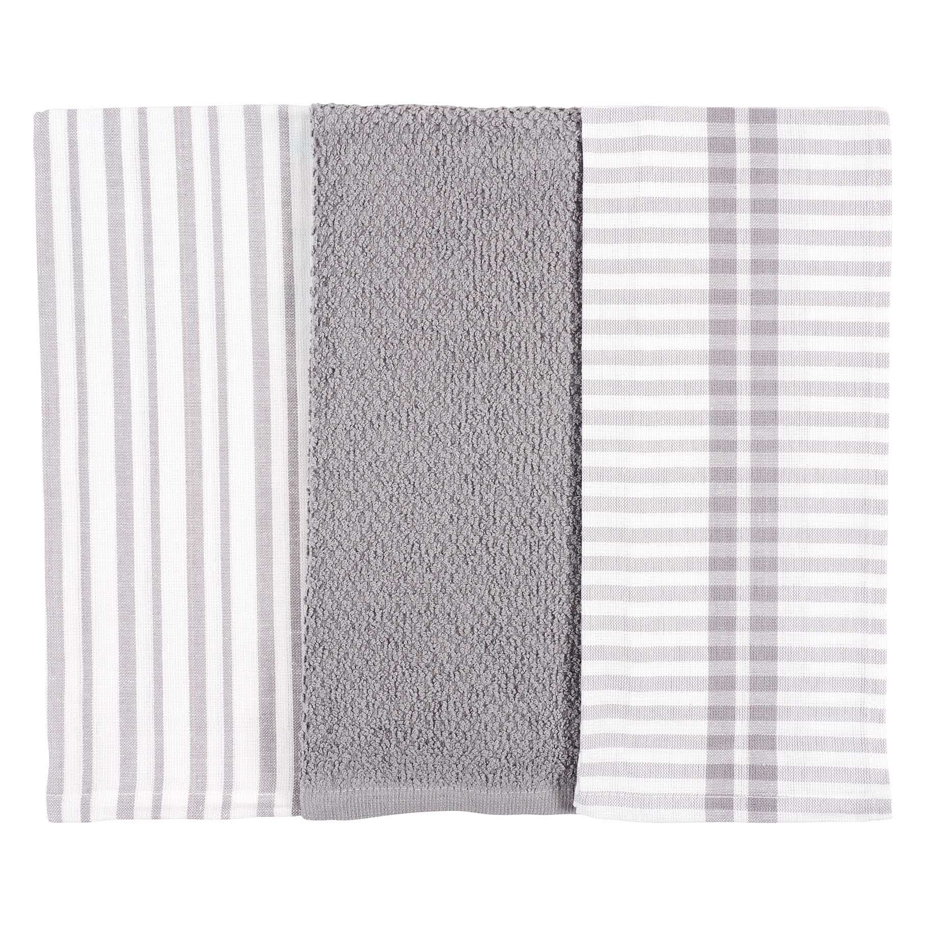 Set of 3 Mixed Grey Flat Terry Kitchen Towels