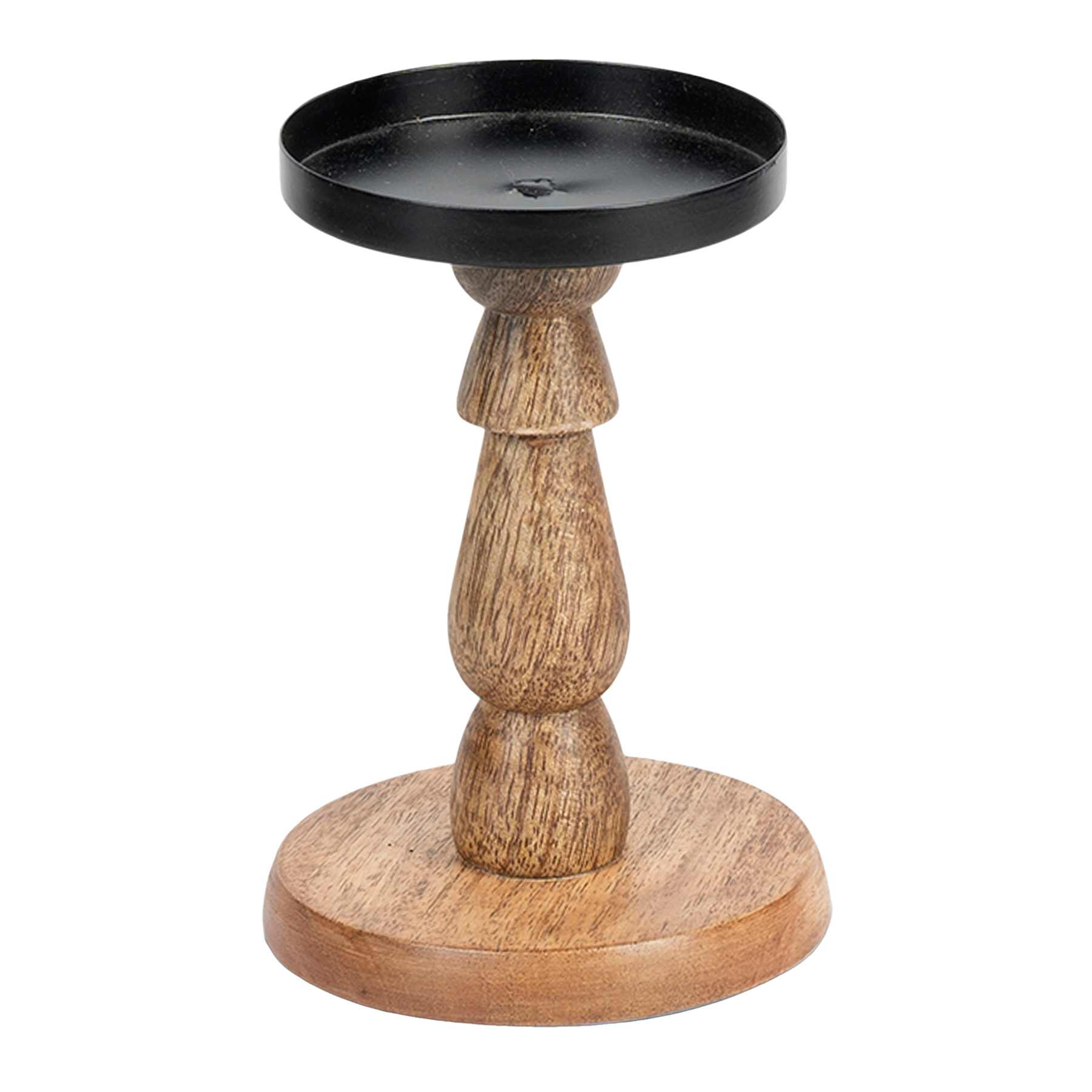 Wooden Candle Holder with Metal Plate, 5"