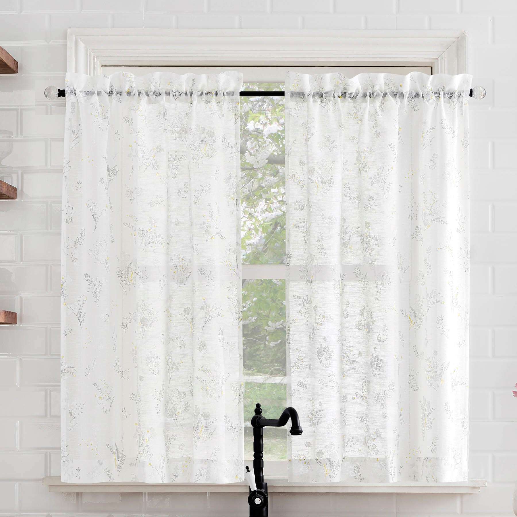 Tillie White Small Tiered Window Curtain Panel, 54x36