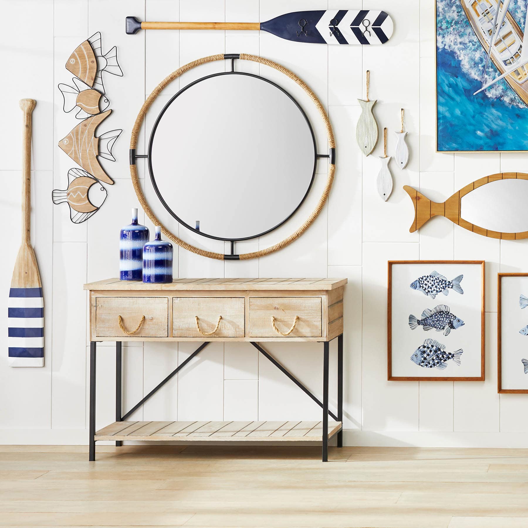 Striped Wooden Oar Wall Decor, 6x47