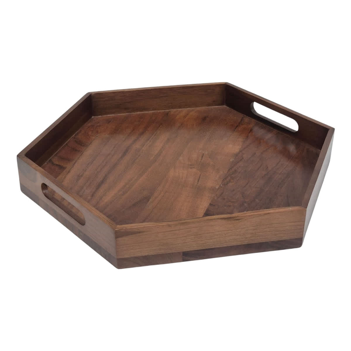 Large Hexagon Acacia Wood Tray, 17x15
