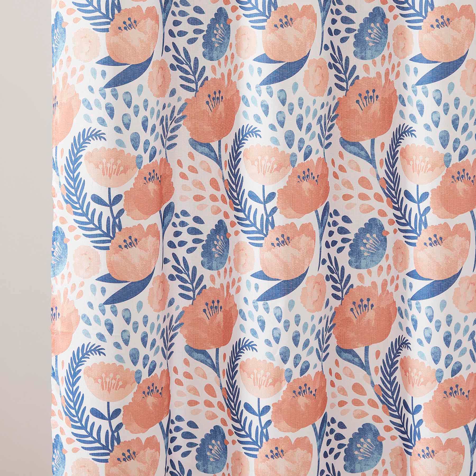 13-Piece Coral Poppy Garden Print Shower Curtain Set, 72"