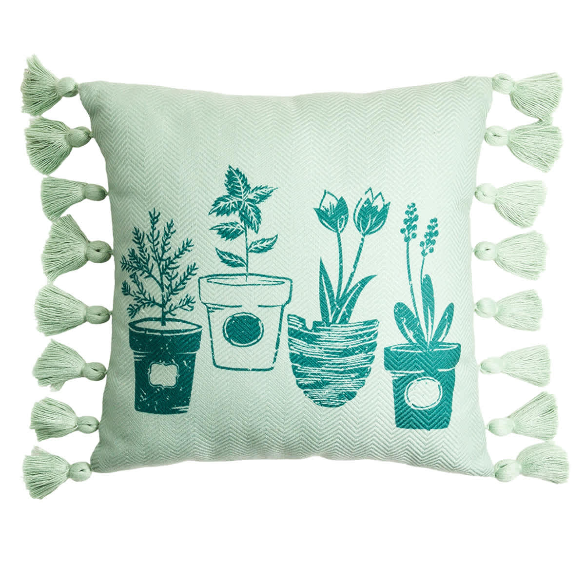 Honeybloom Potted Plants Woven with Tassels Outdoor Throw Pillow, 18"