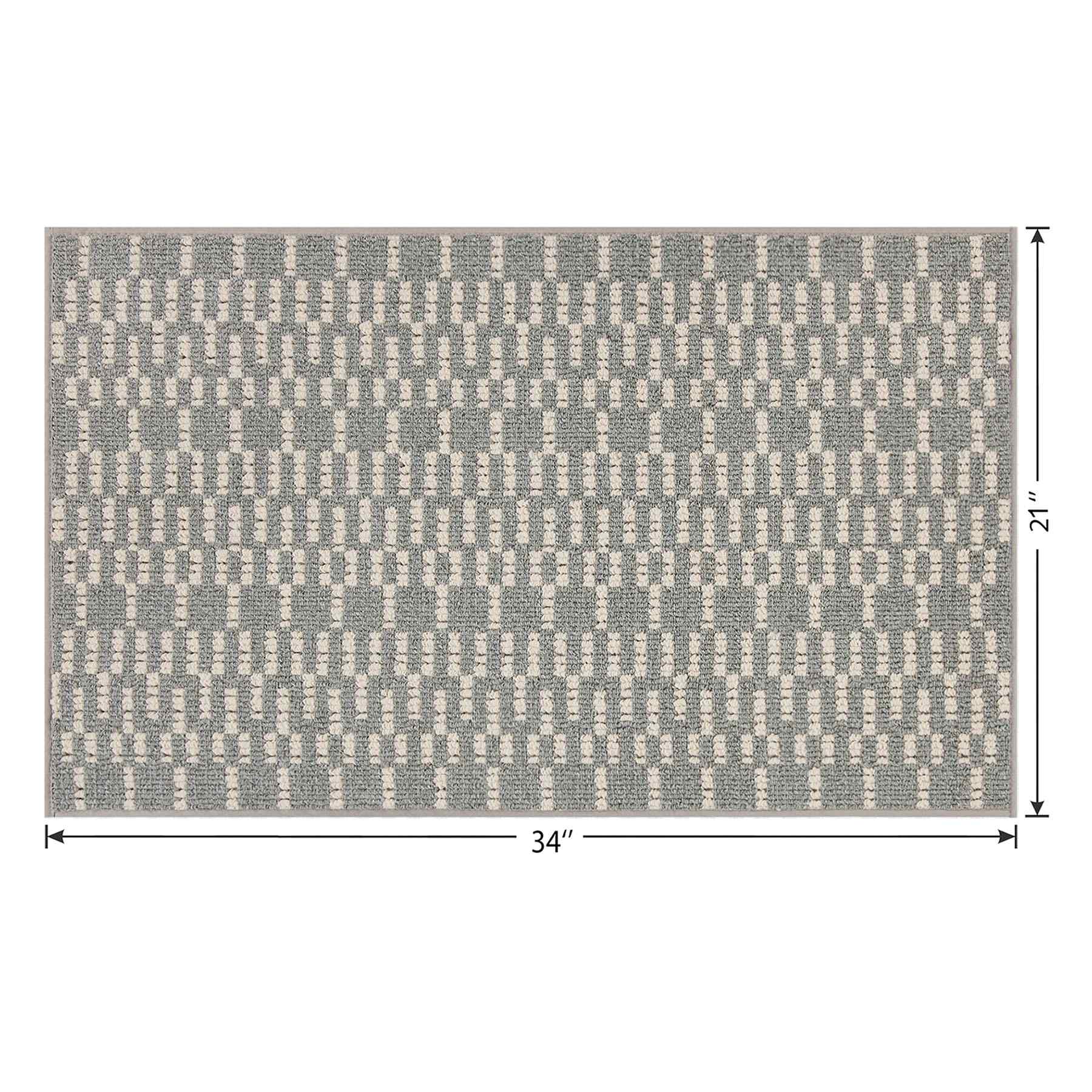 Grey & White Knitted Grid Gel Back Washable Accent Rug, 21x34