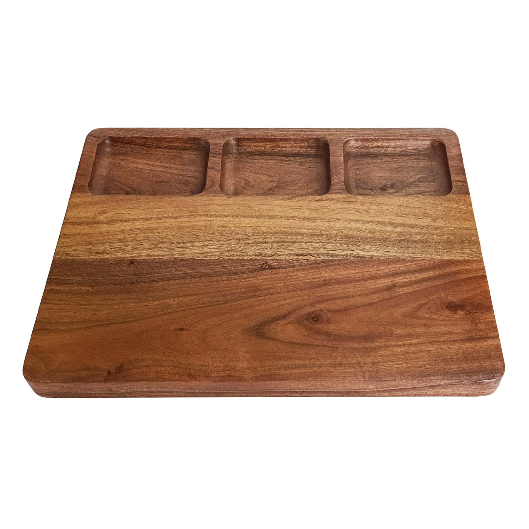 Wooden Cutting Board with 3 Sorting Compartments