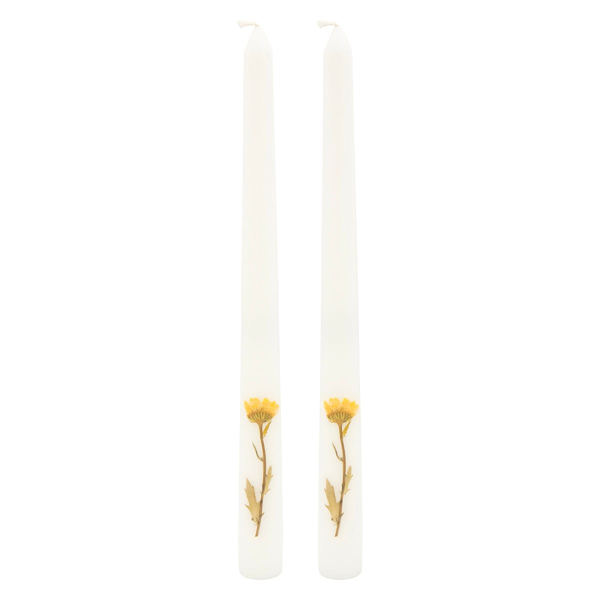2-Pack White Dried Flower Embedded Taper Candles, 10"