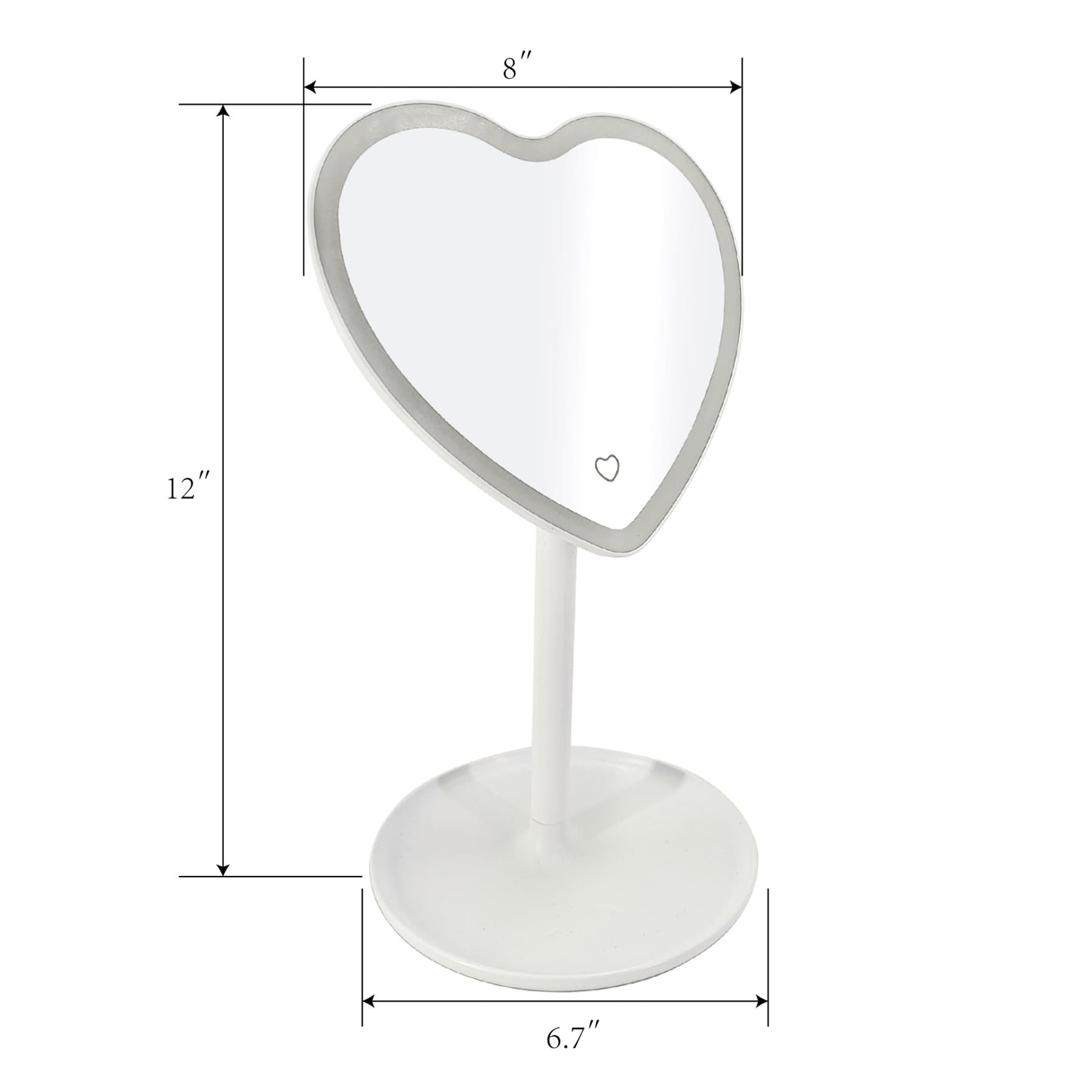 White Heart LED Mirror with USB
