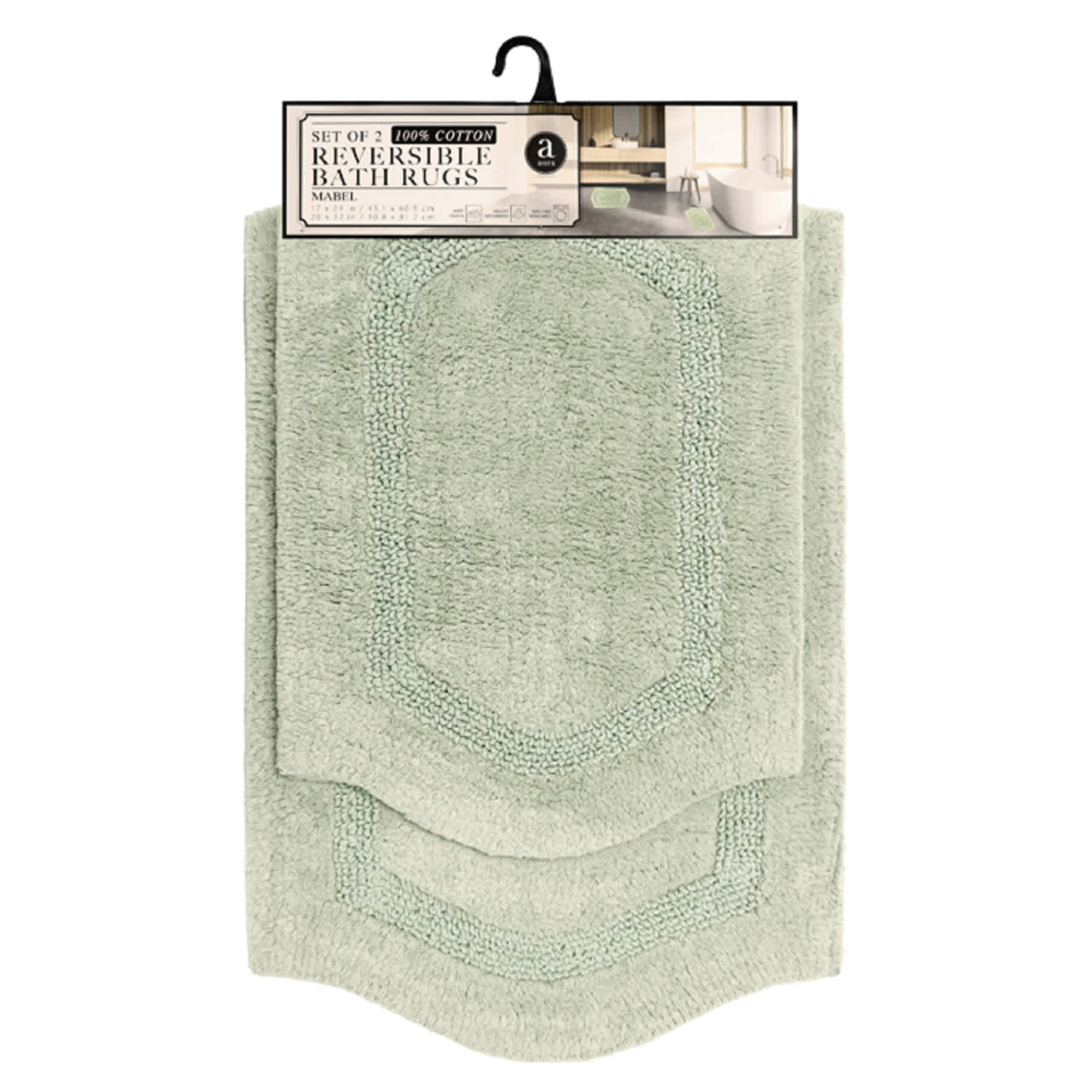 2-Piece Mabel Sage Hexagon Reversible Bath Rug Set