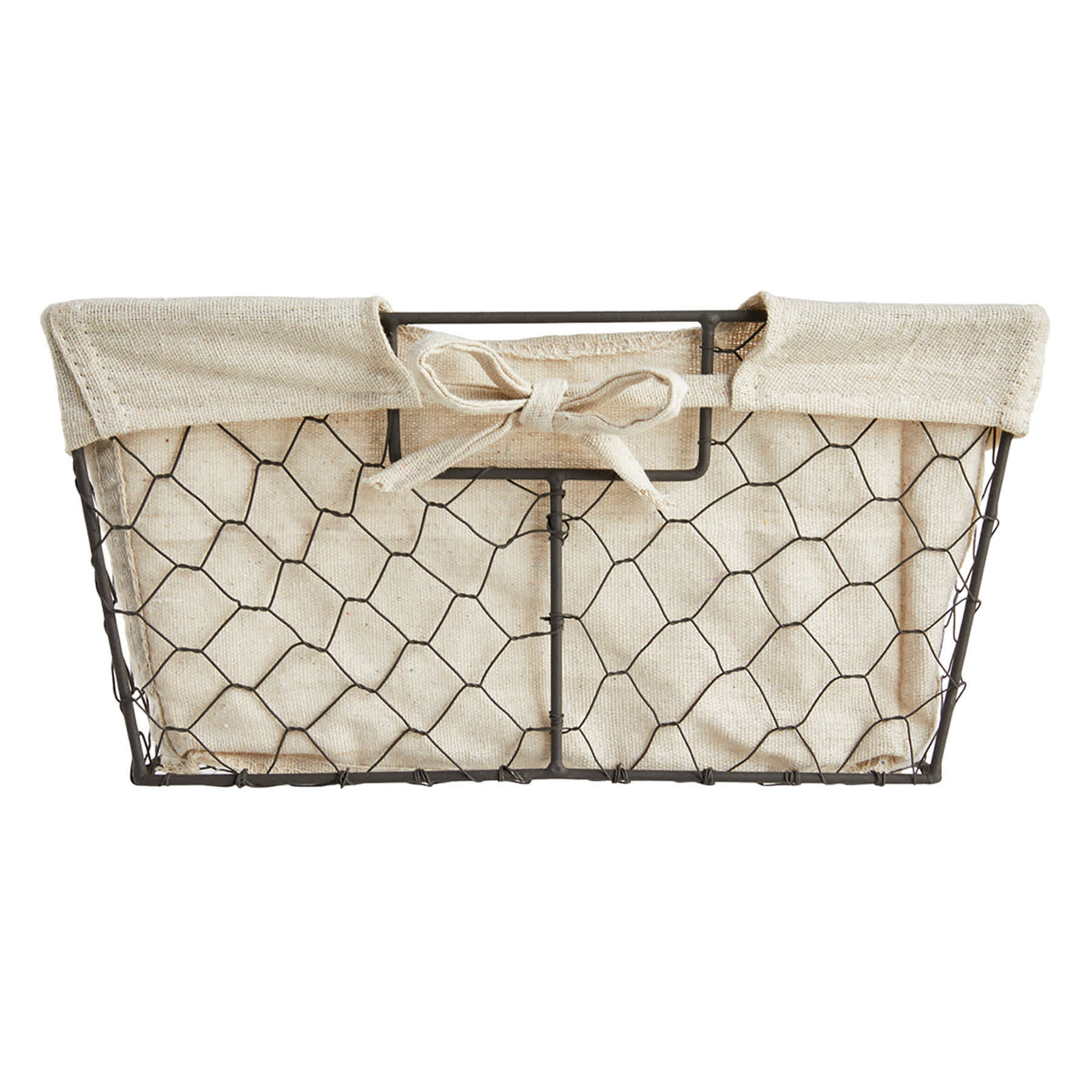 Metal Wire Storage Basket with Burlap Liner, Large