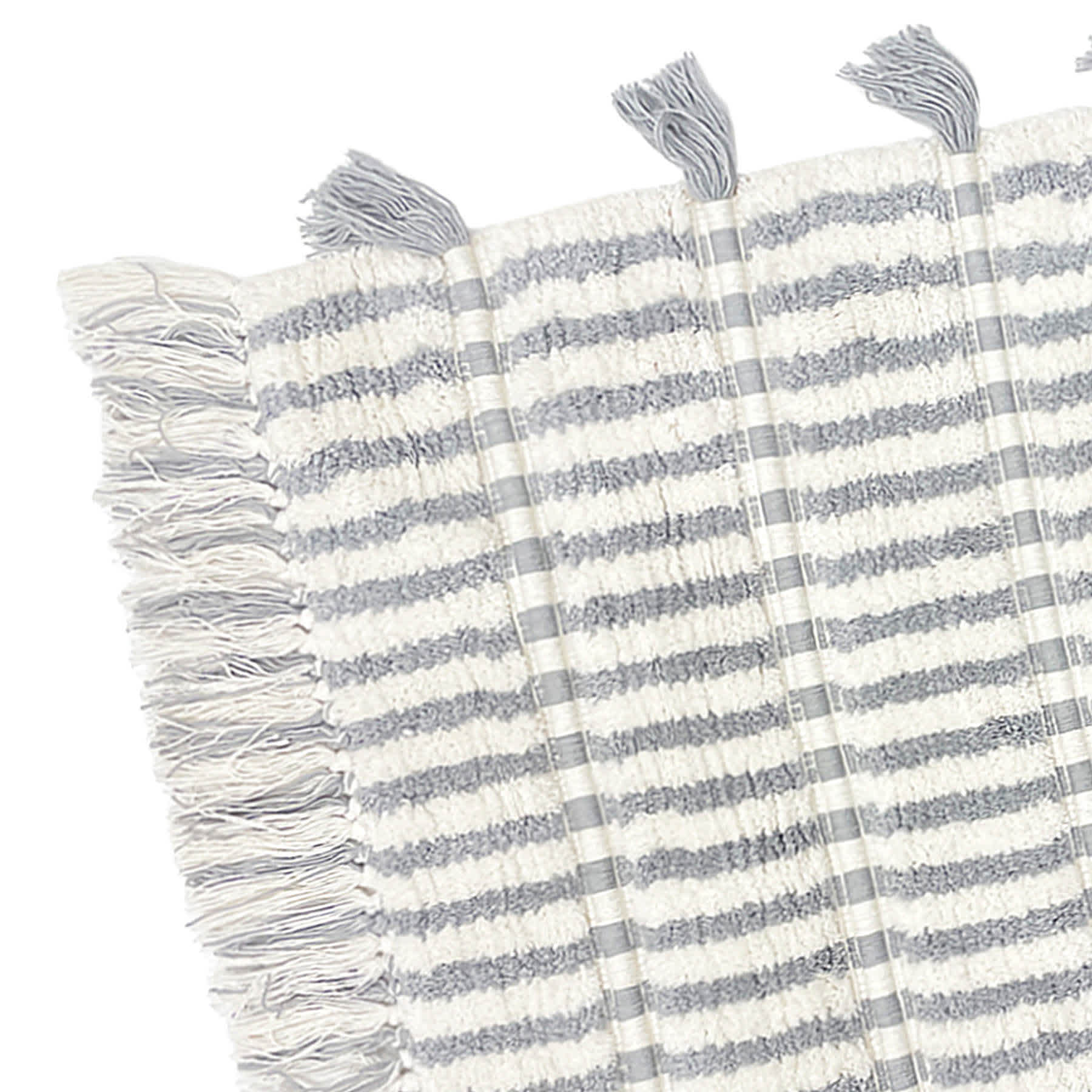 Honeybloom Grey Striped Cotton Bath Rug with Tassels, 20x30