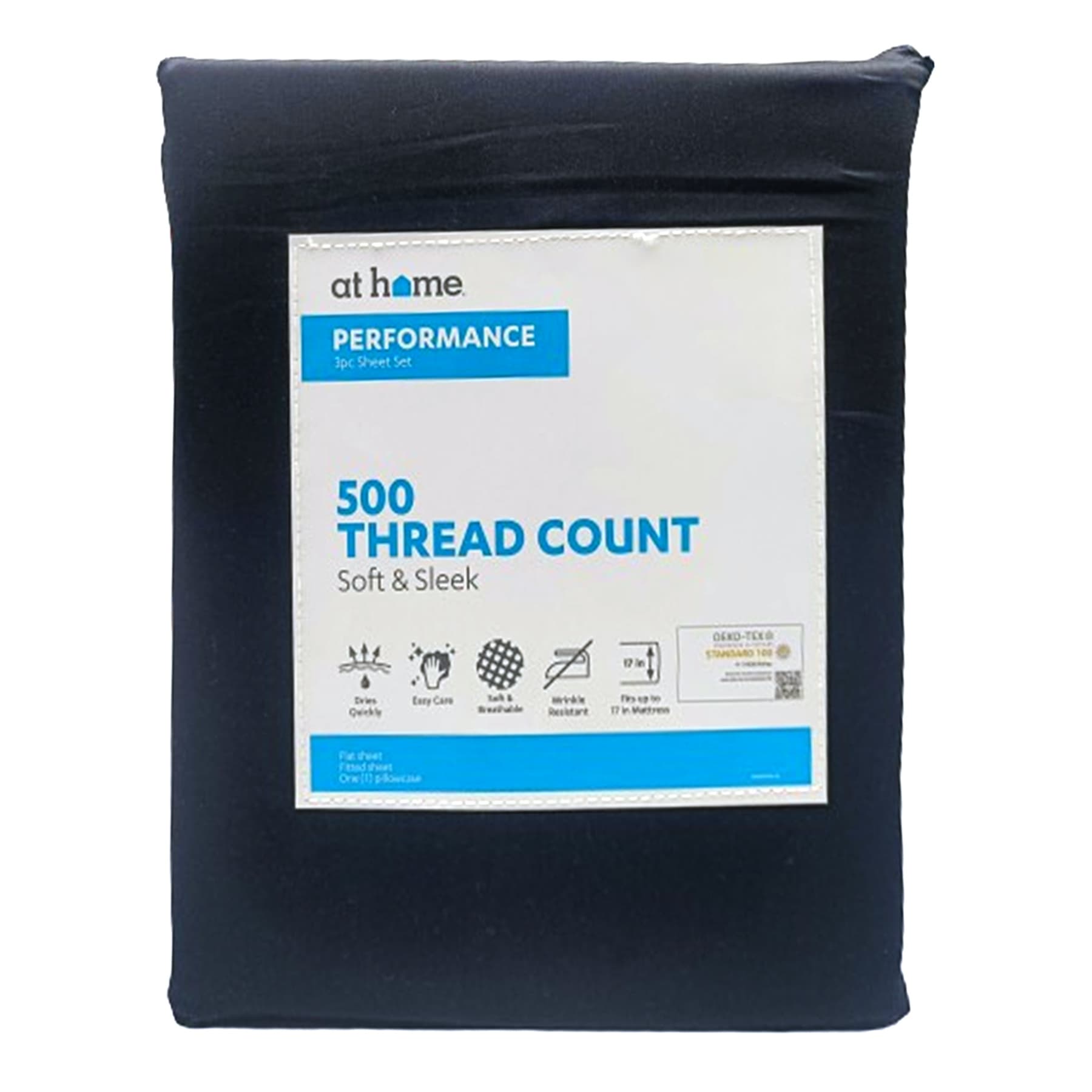 3-Piece Jet Black 500 Thread Count Performance Sheet Set, Twin