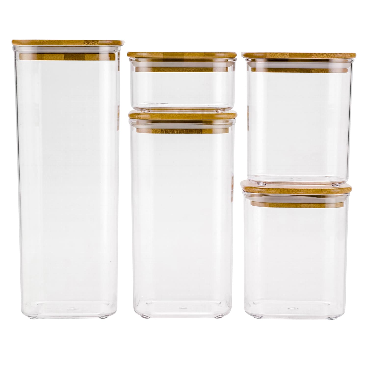 5-Piece Clear Square Canister with Bamboo Lid