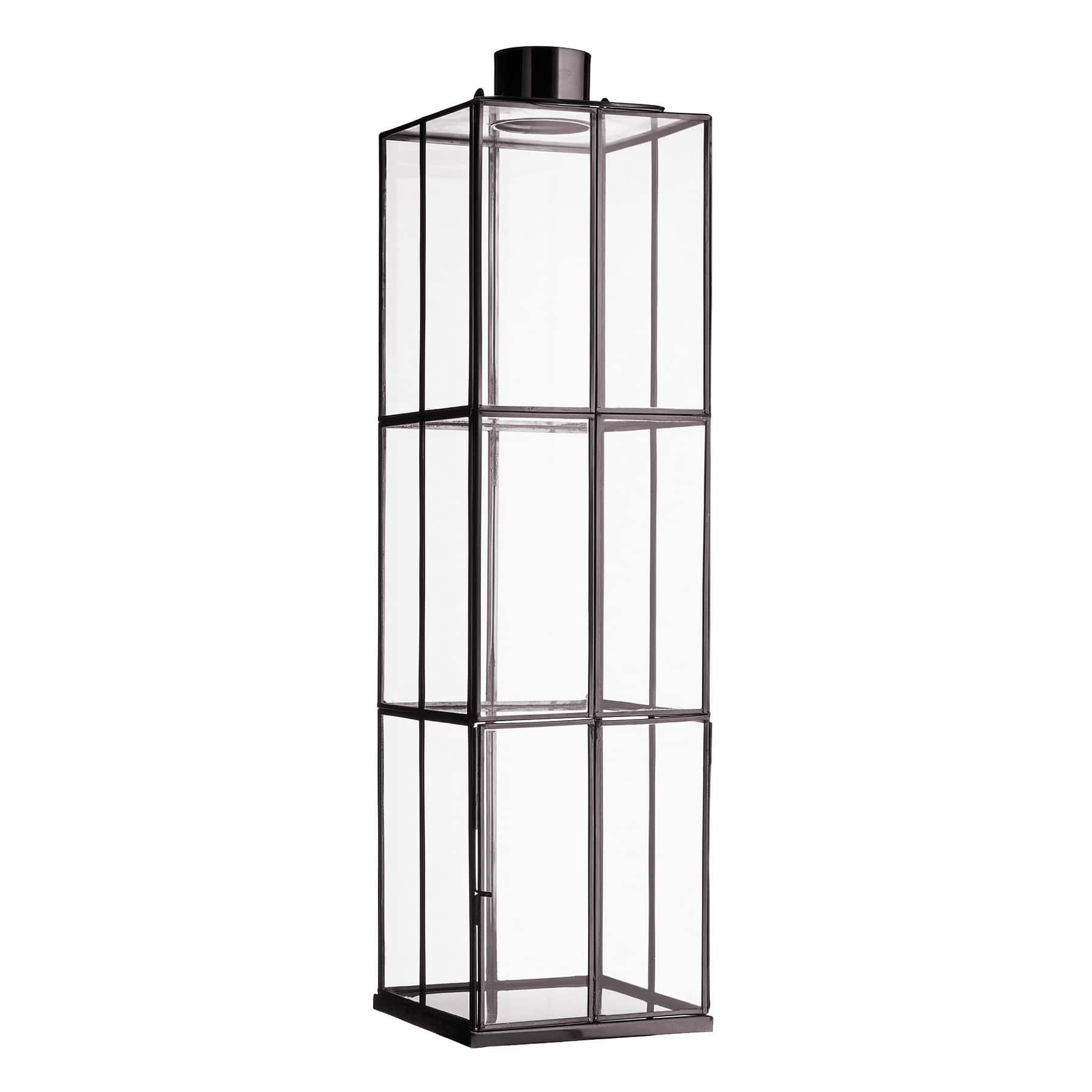 Black Metal Rectangle Cutout Oversized Lantern, 30"