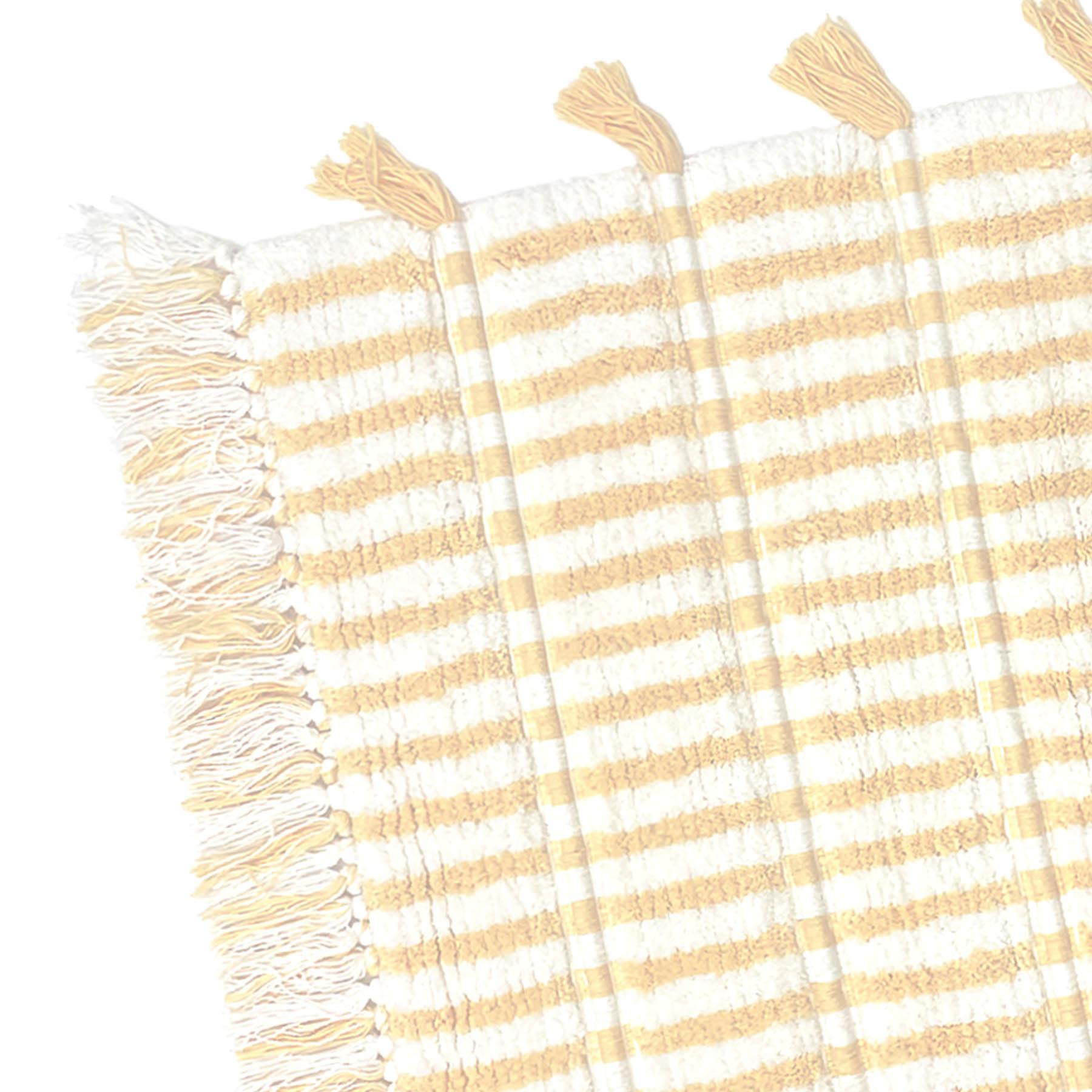 Honeybloom Yellow Striped Cotton Bath Rug with Tassels, 20x30