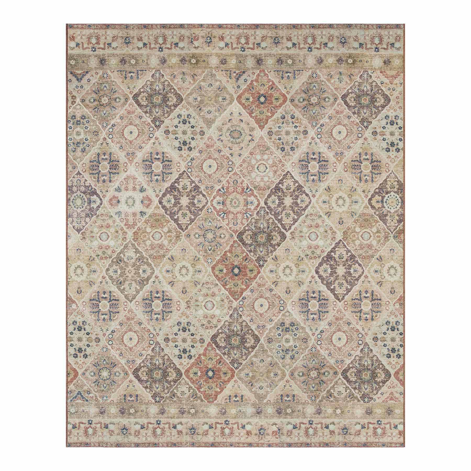 (B898) Spice Medallion Washable Area Rug, 8x10