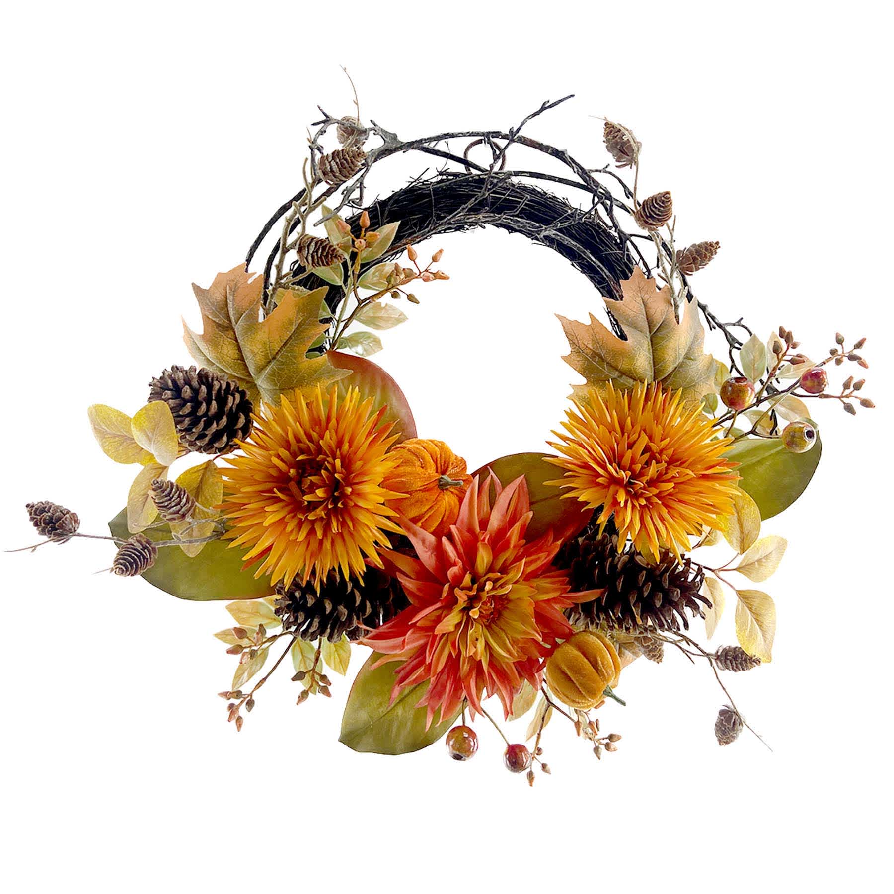 Mum Semi Wreath with Magnolia Leaf, 22"