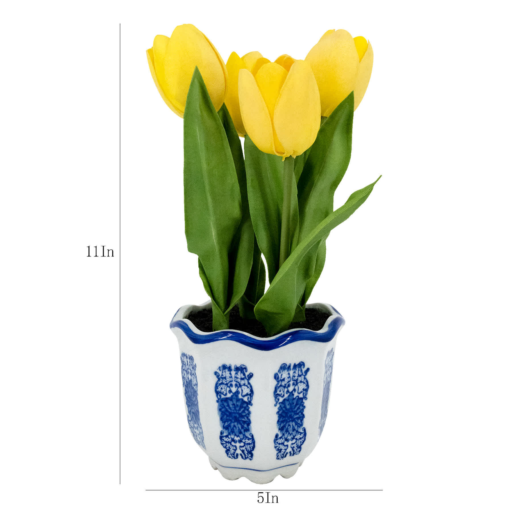 Yellow Tulips in Ceramic Pot, 11"