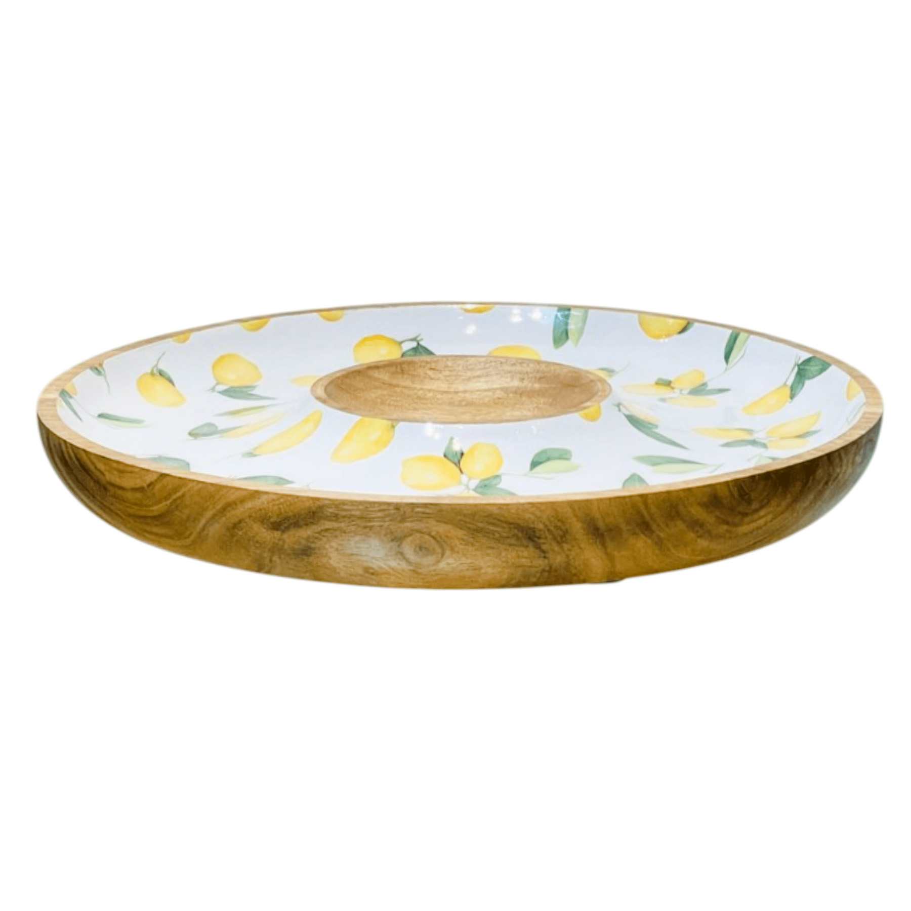 Lemon Print Chip & Dip Wood Tray, 14"